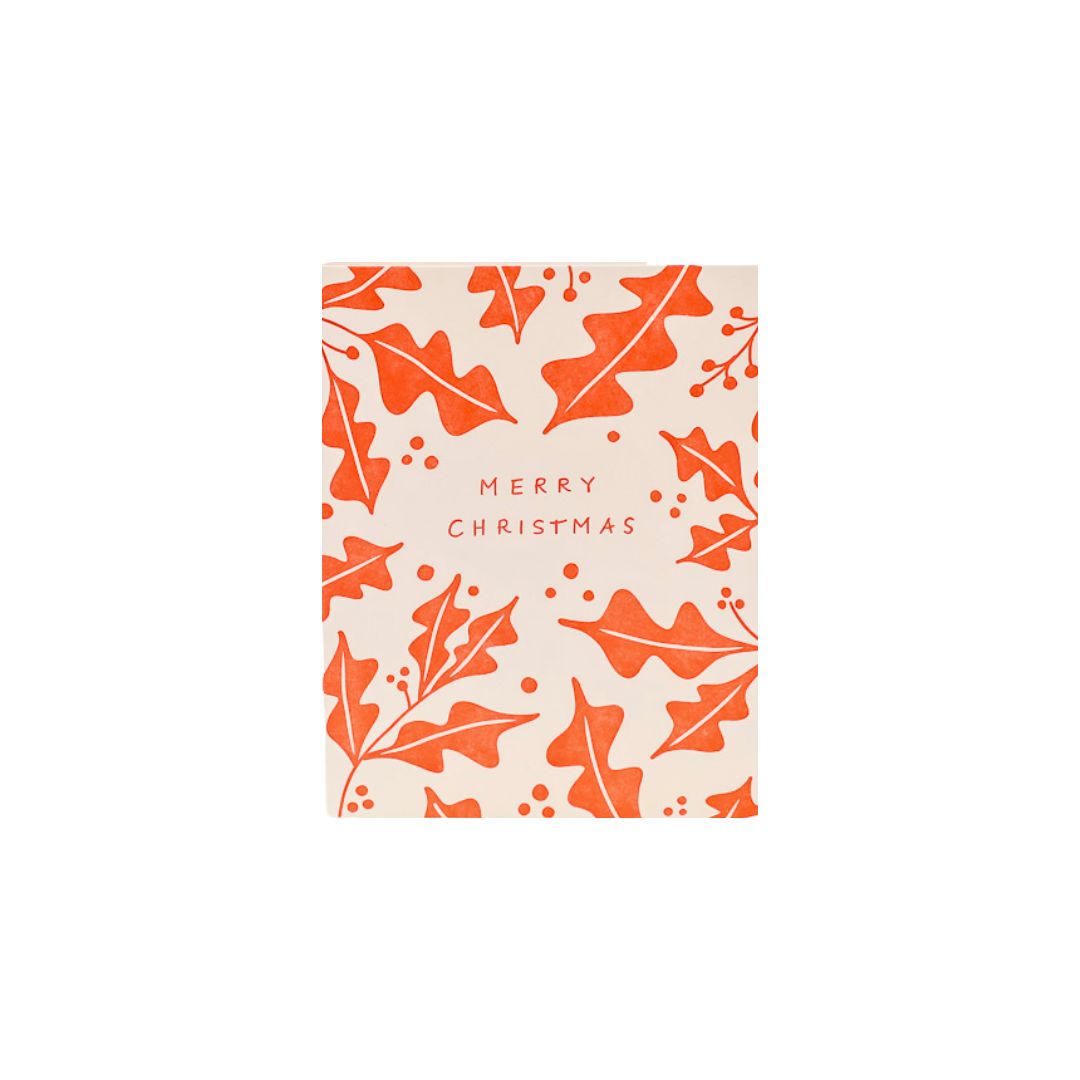 Merry Christmas Holly Card - Green Fresh Florals + Plants