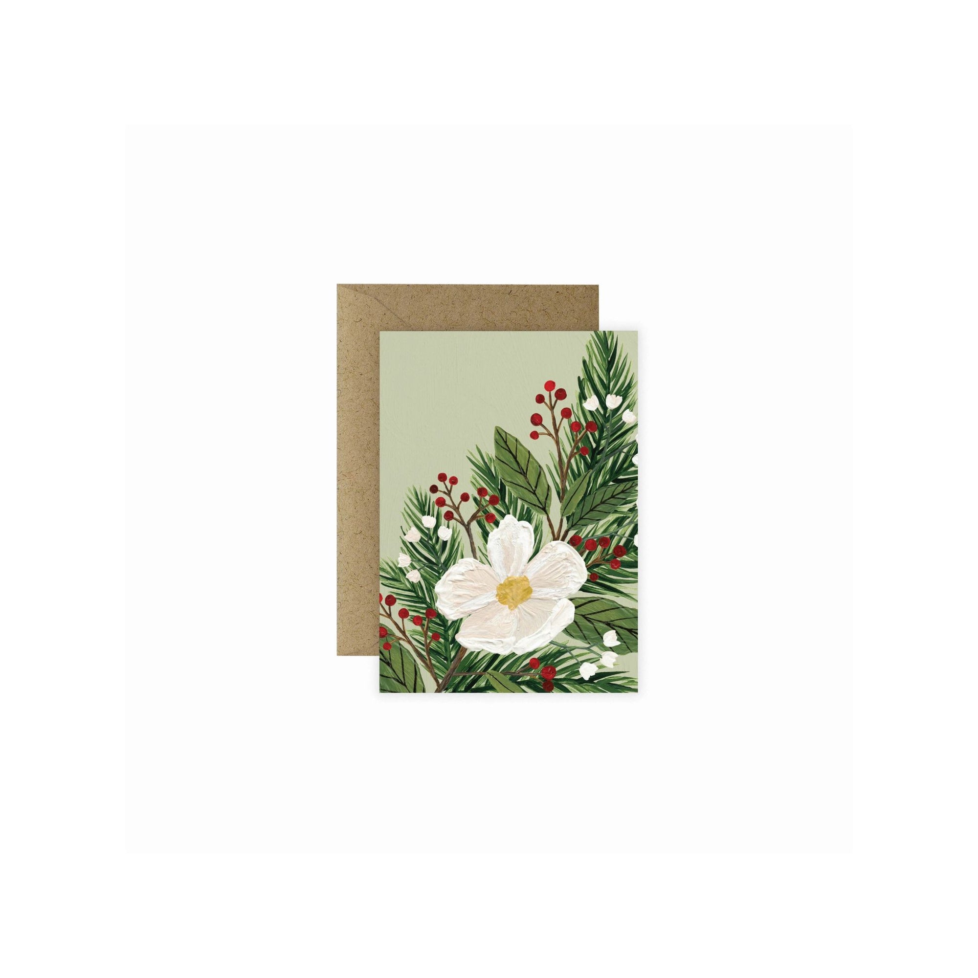 Mini Holiday Greeting Card - Green Fresh Florals + Plants