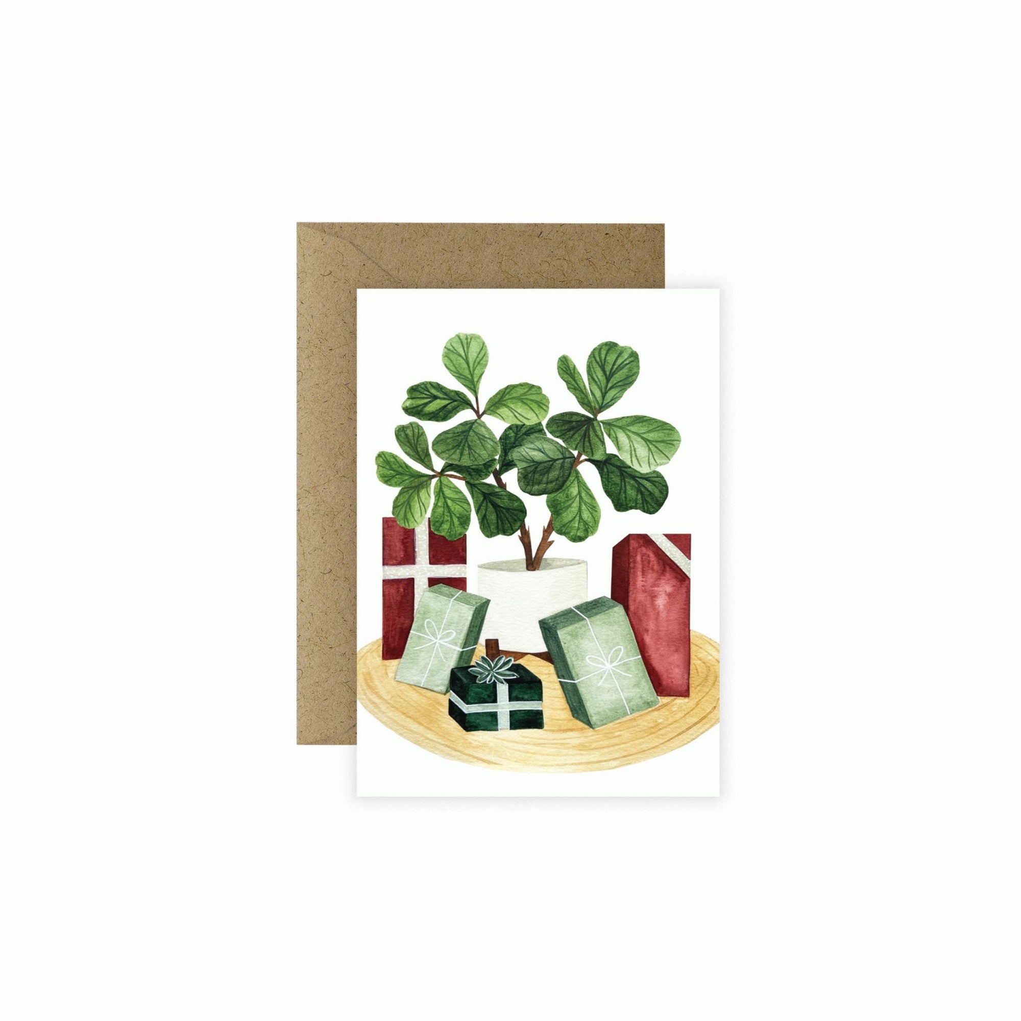 Mini Holiday Greeting Card - Green Fresh Florals + Plants