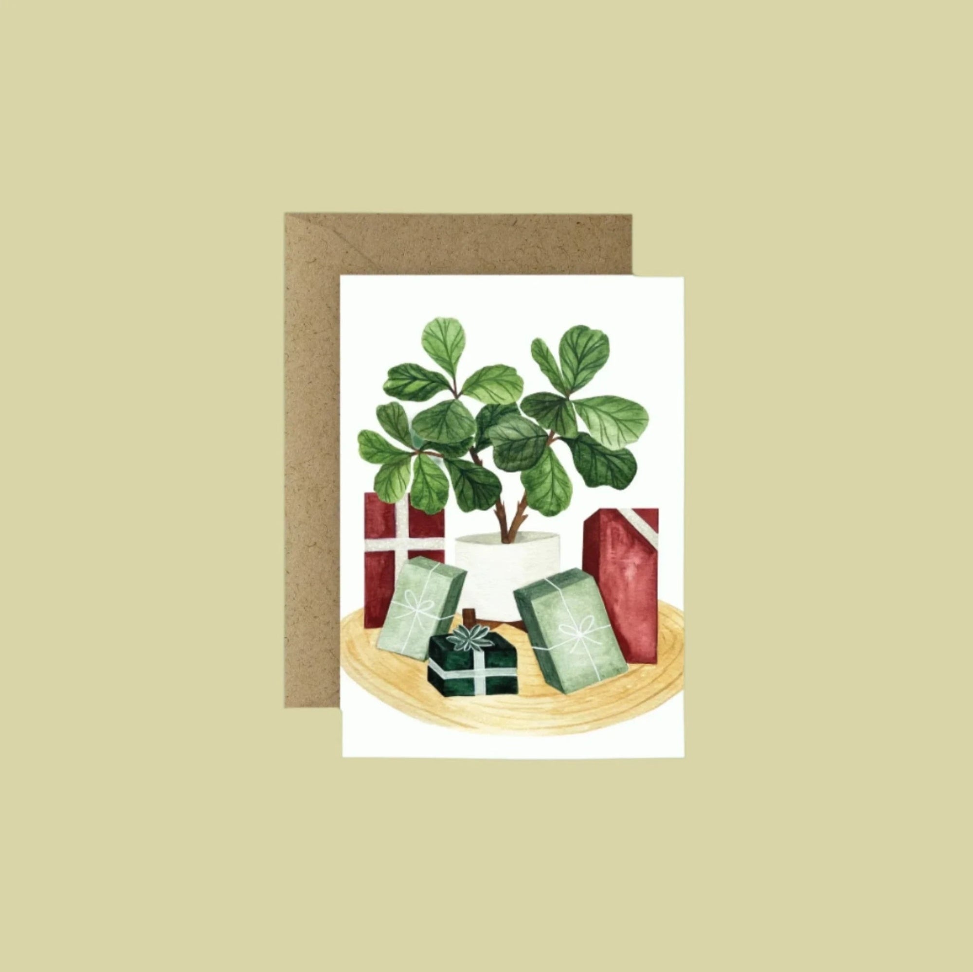 Mini Holiday Greeting Card - Green Fresh Florals + Plants