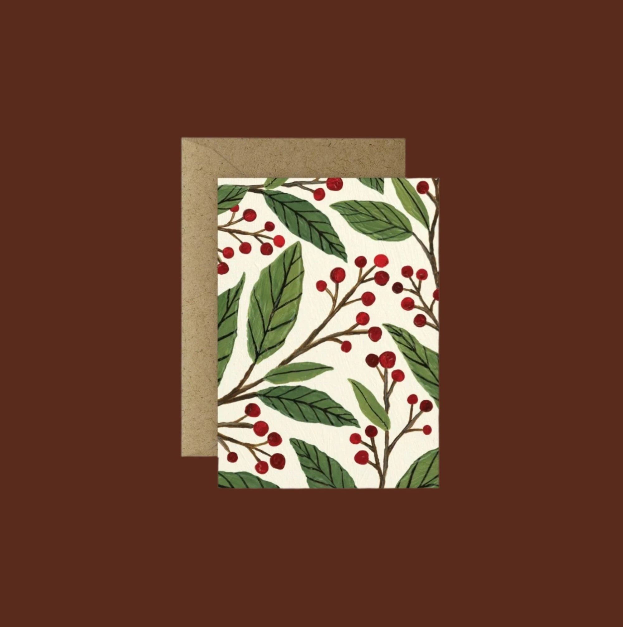 Mini Holiday Greeting Card - Green Fresh Florals + Plants