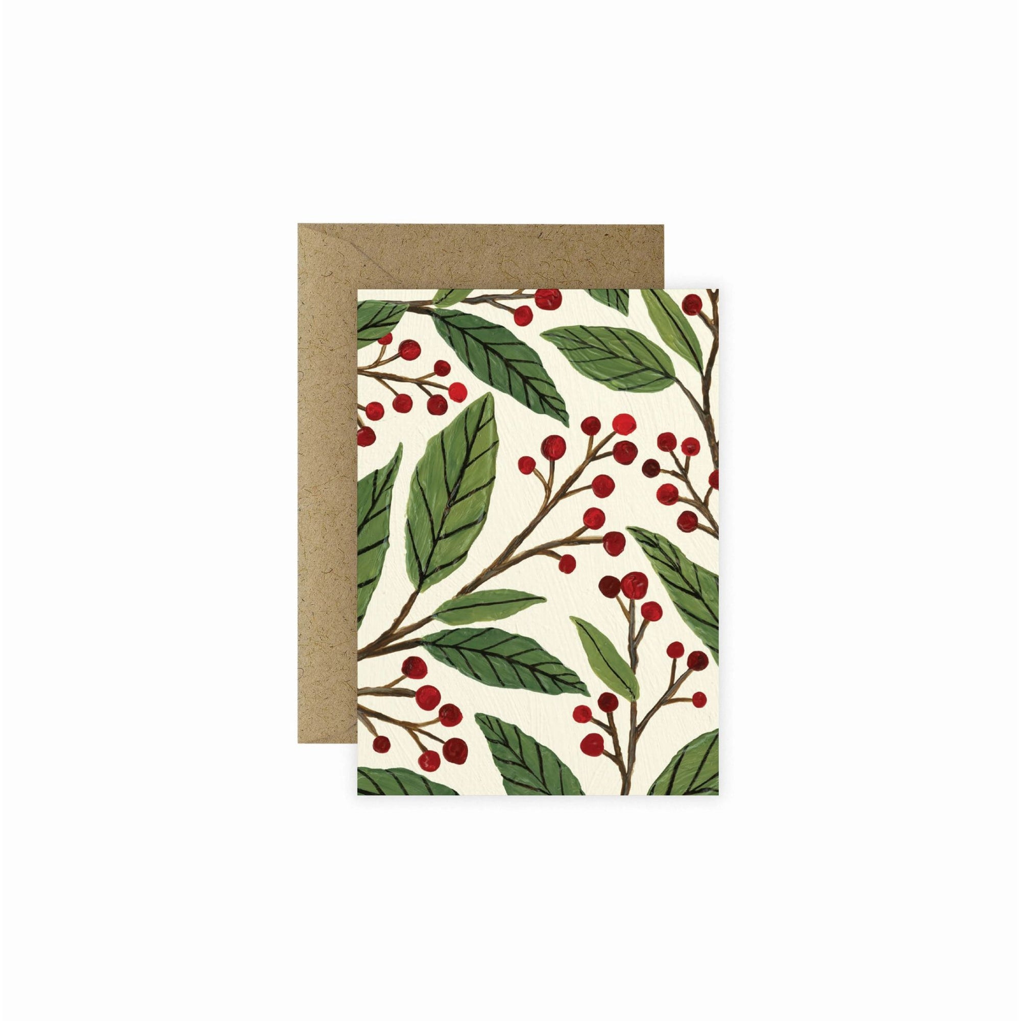 Mini Holiday Greeting Card - Green Fresh Florals + Plants