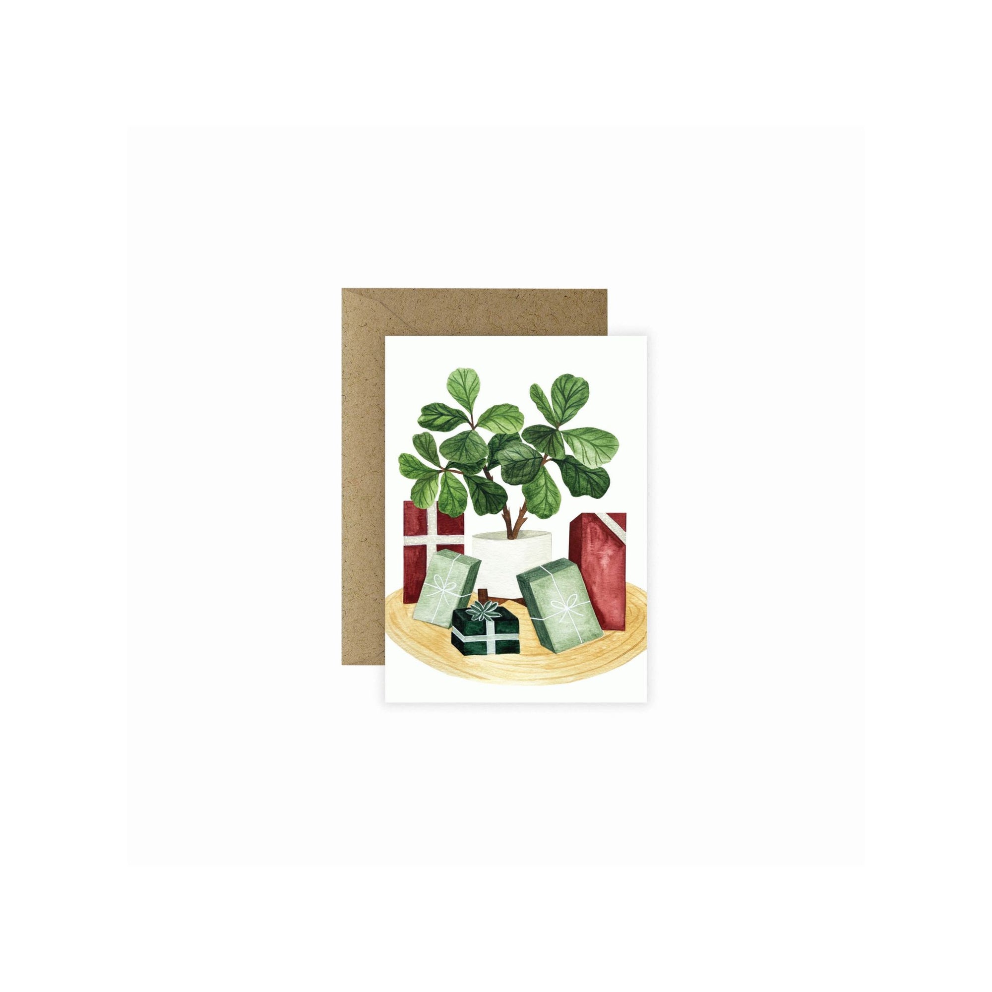 Mini Holiday Greeting Card - Green Fresh Florals + Plants