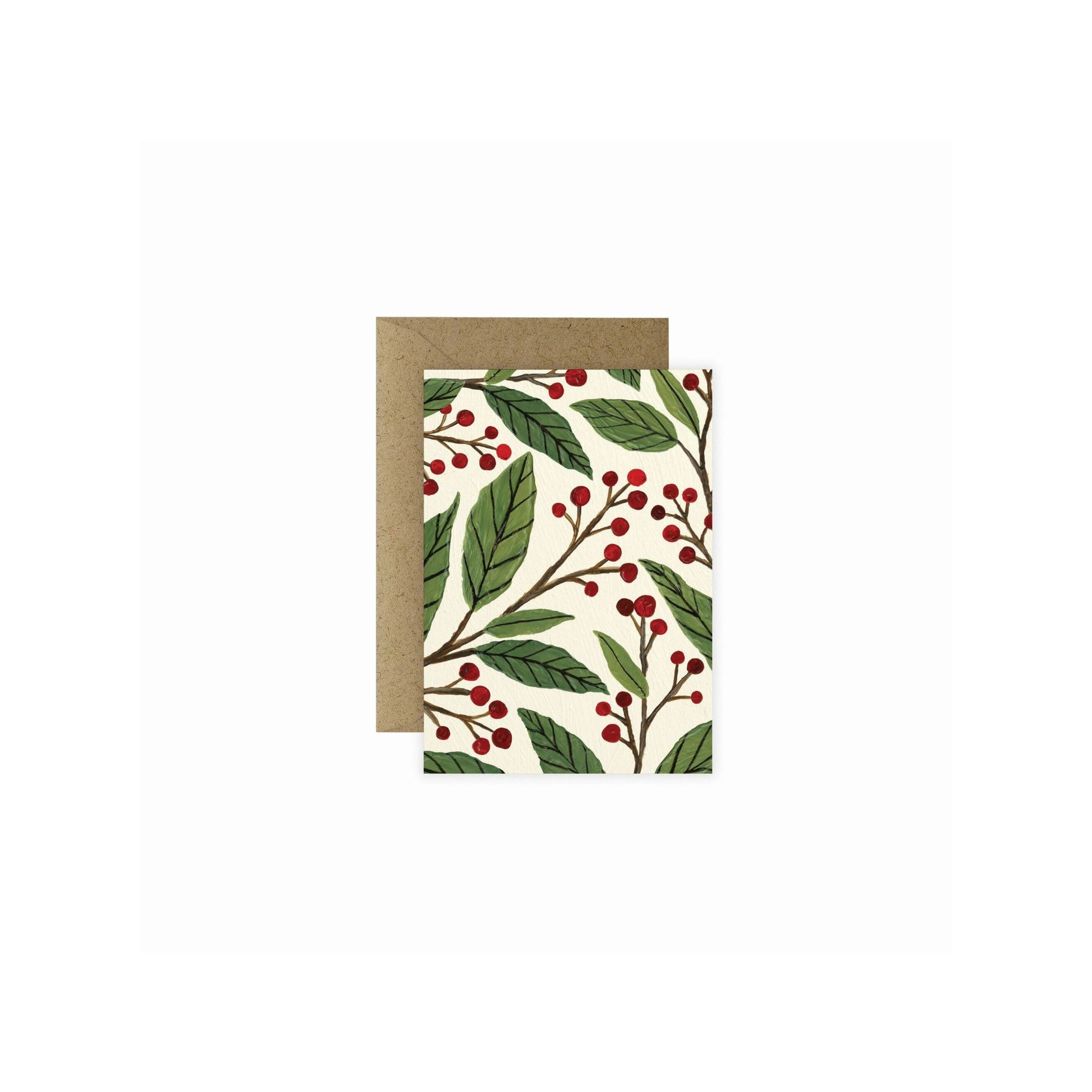 Mini Holiday Greeting Card - Green Fresh Florals + Plants