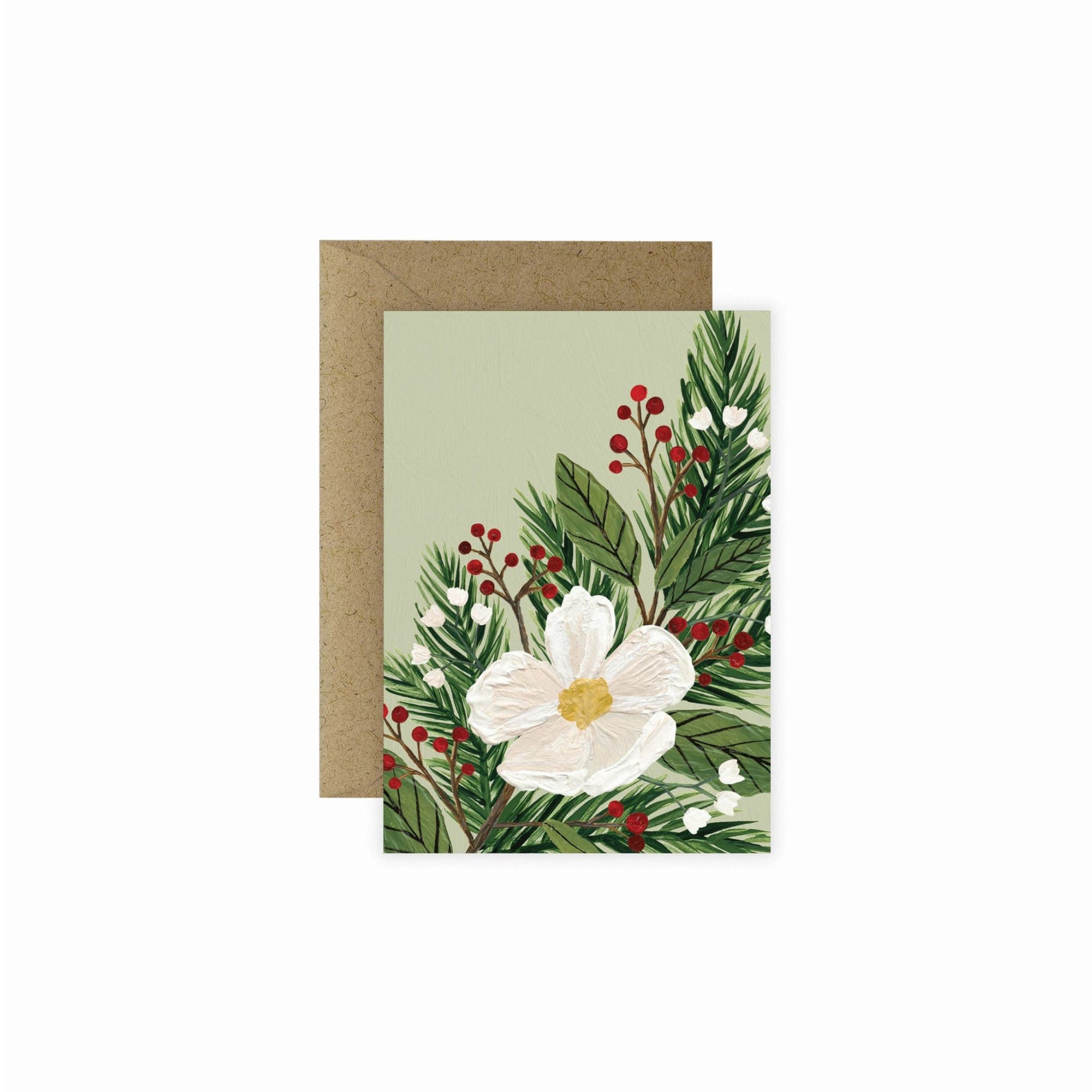 Mini Holiday Greeting Card - Green Fresh Florals + Plants