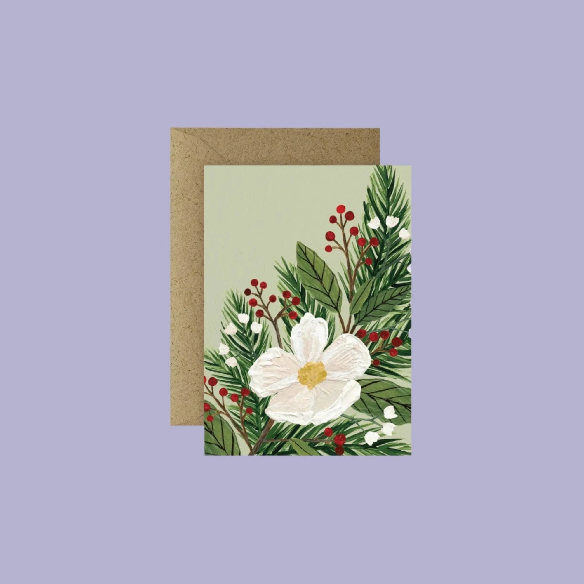 Mini Holiday Greeting Card - Green Fresh Florals + Plants