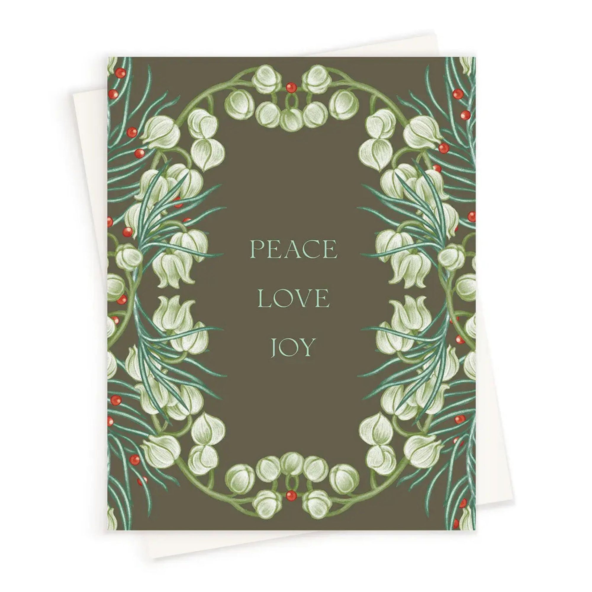 Moss Peace, Love, & Joy Floral Card - Green Fresh Florals + Plants