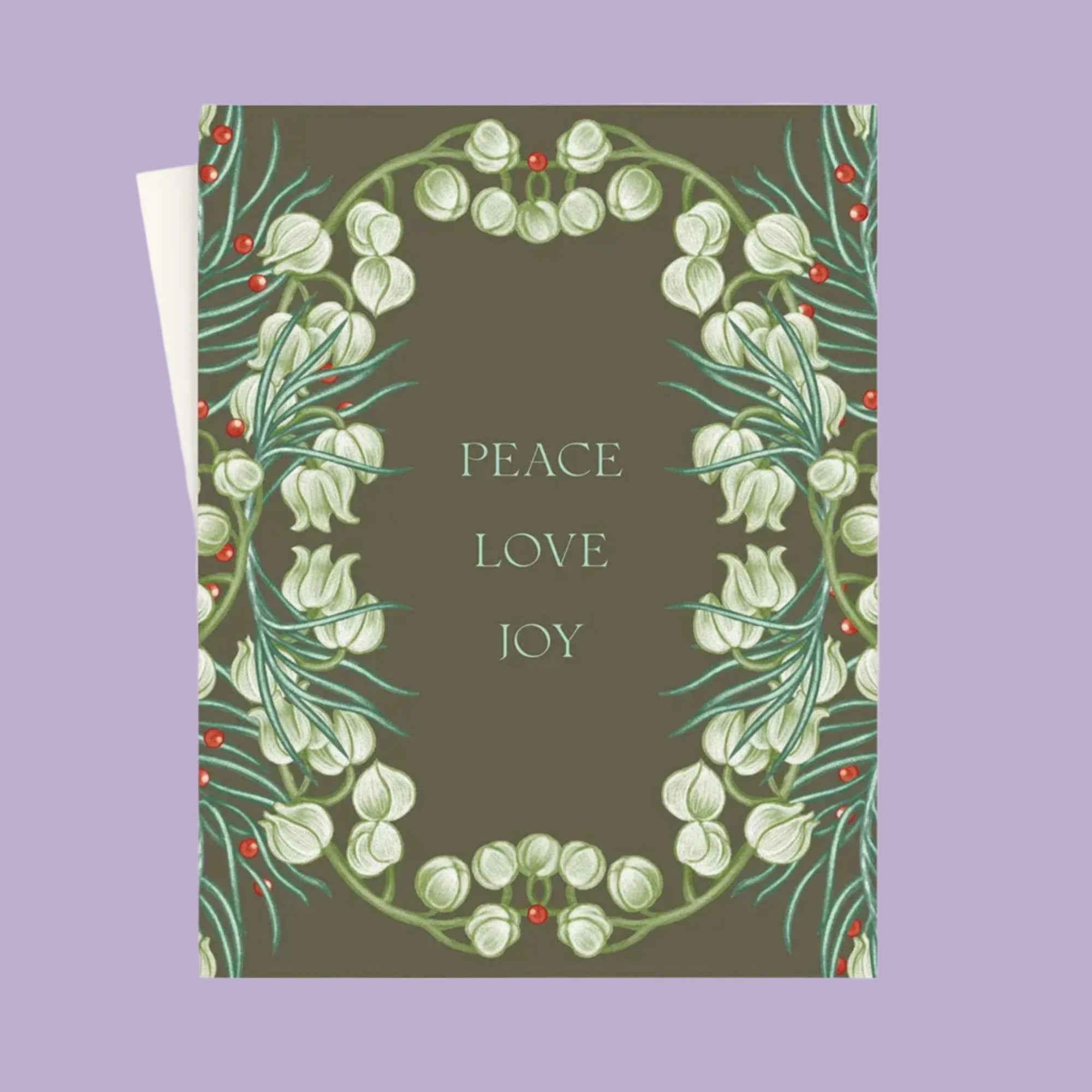 Moss Peace, Love, & Joy Floral Card - Green Fresh Florals + Plants