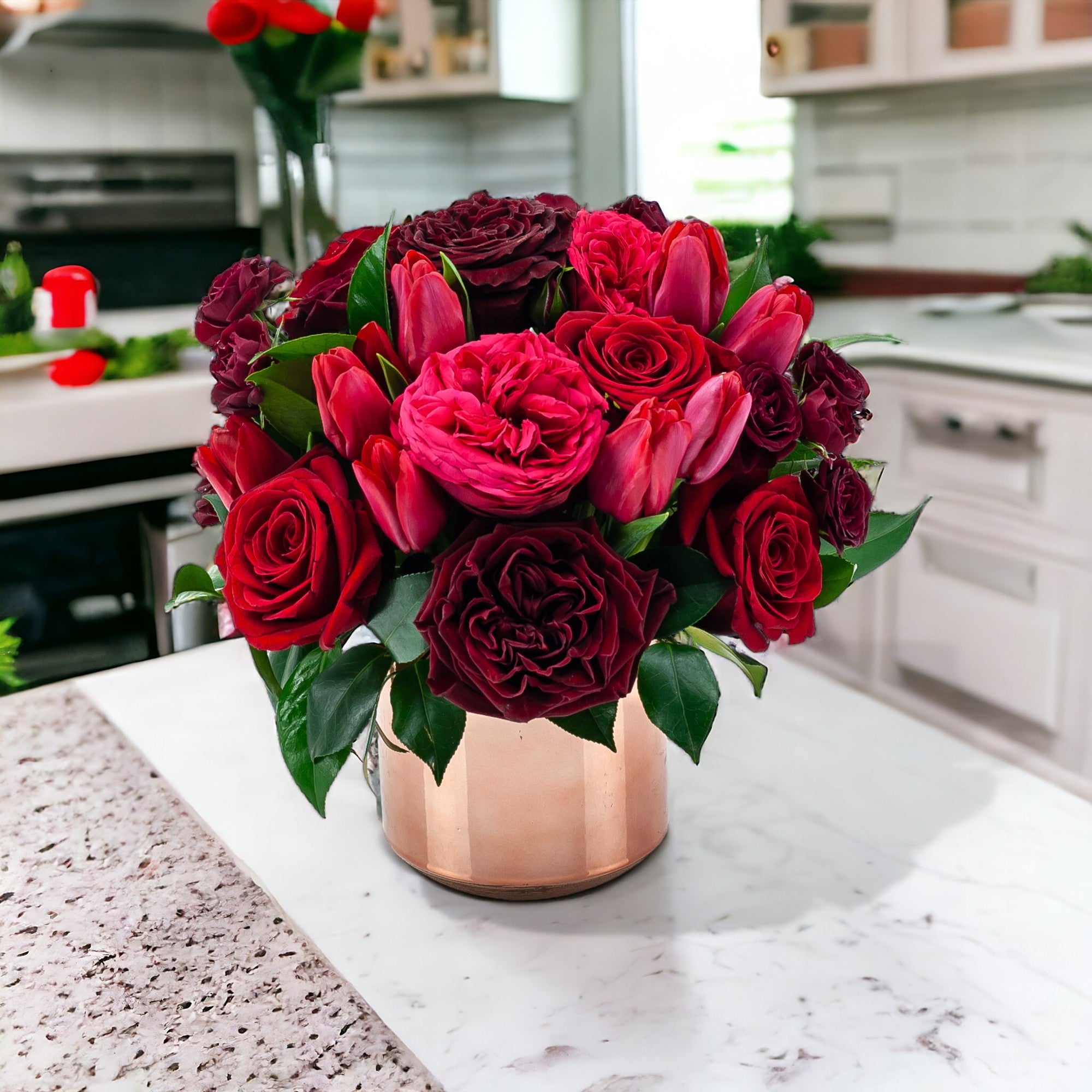 Red Luxe Designer Floral - Green Fresh Florals + Plants