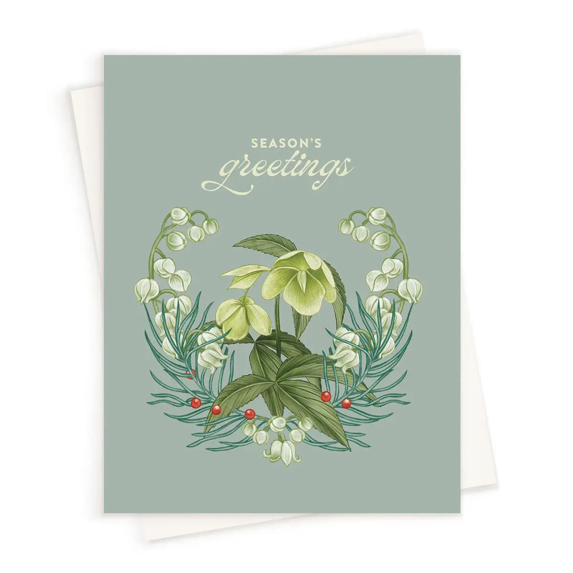 Sage Season's Greetings Card - Green Fresh Florals + Plants