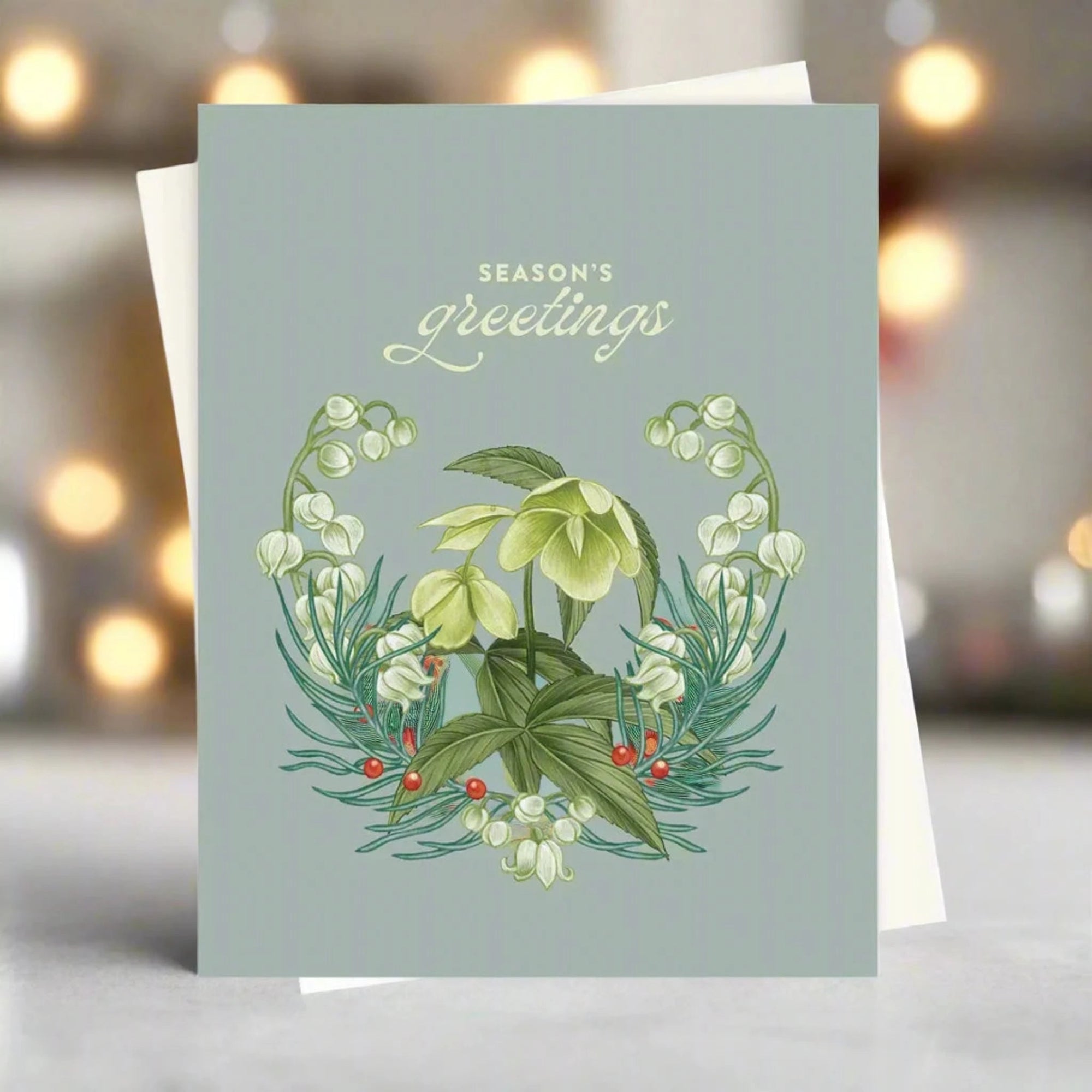 Sage Season's Greetings Card - Green Fresh Florals + Plants