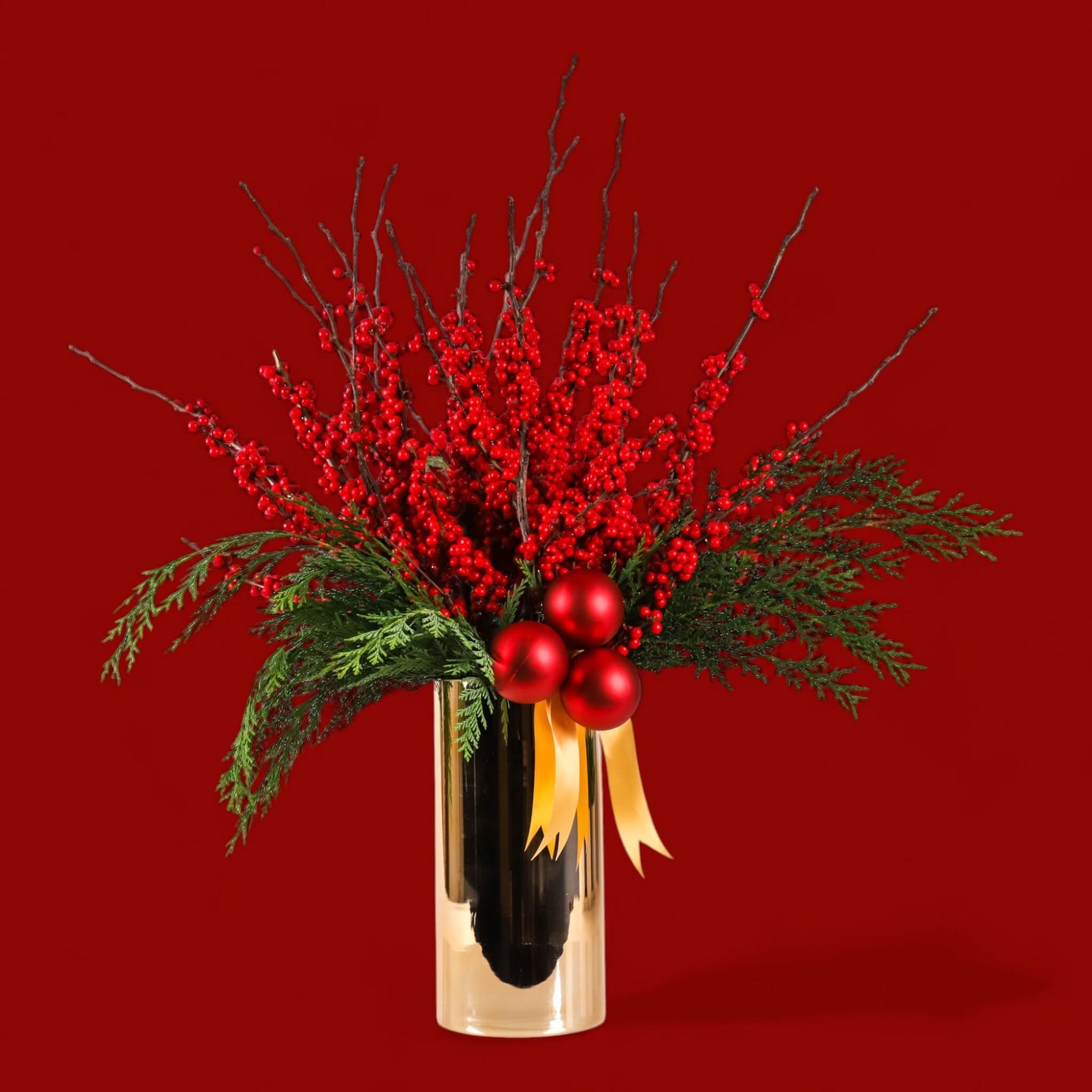 Scarlet and Gold Holiday Splendor - Green Fresh Florals + Plants