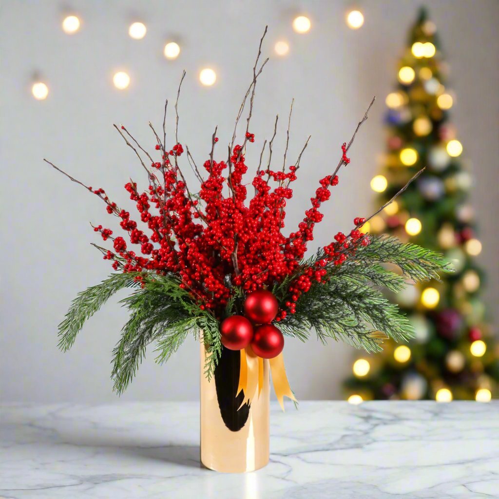 Scarlet and Gold Holiday Splendor - Green Fresh Florals + Plants