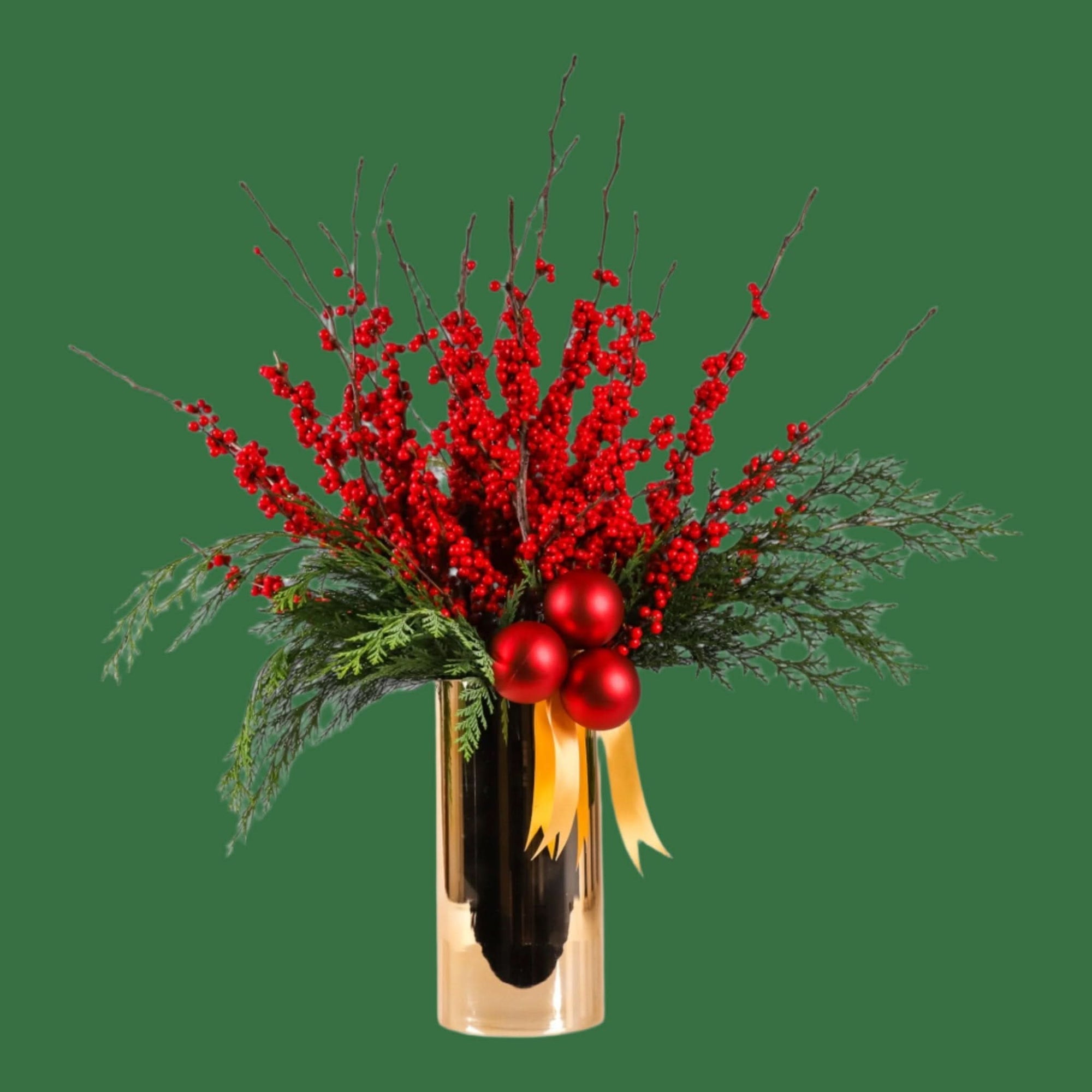 Scarlet and Gold Holiday Splendor - Green Fresh Florals + Plants