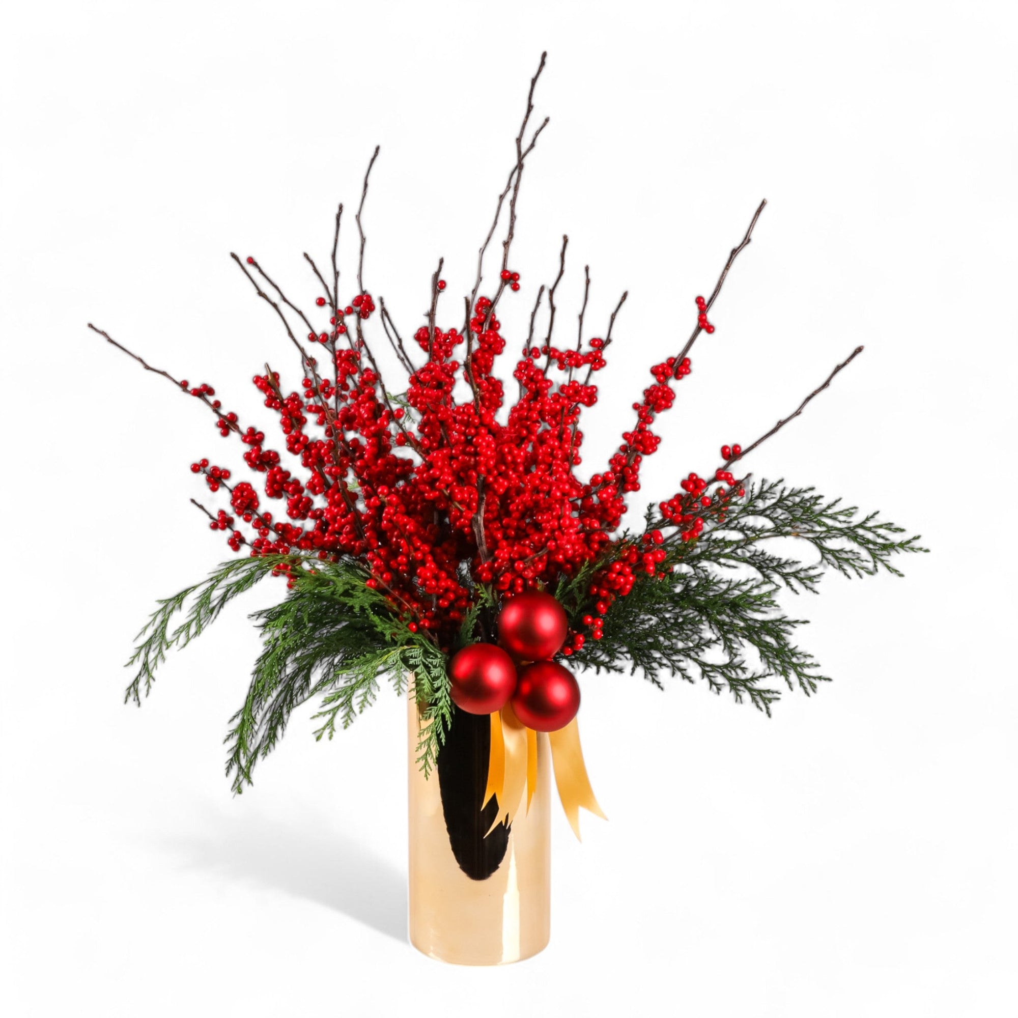 Scarlet and Gold Holiday Splendor - Green Fresh Florals + Plants