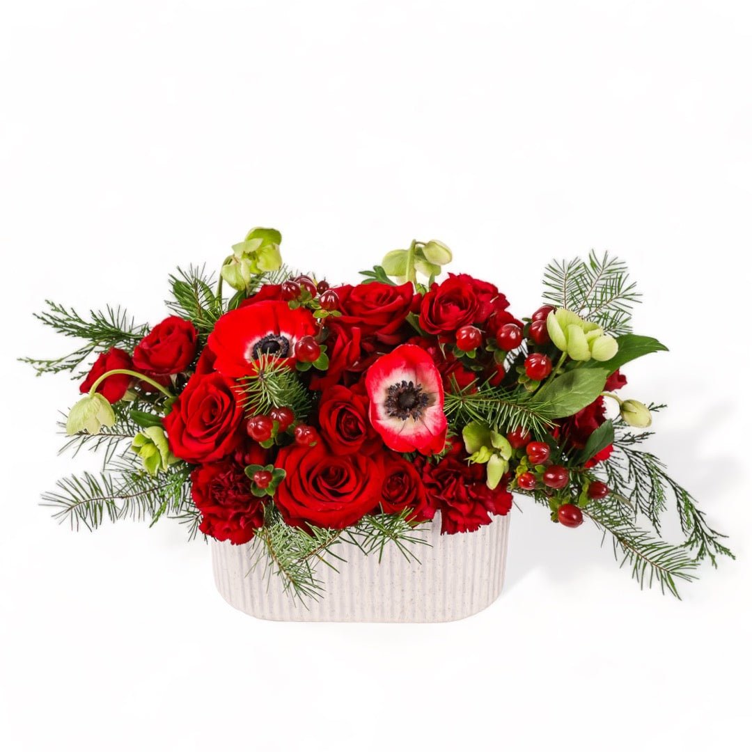 Scarlet Spice Floral Centerpiece - Green Fresh Florals + Plants