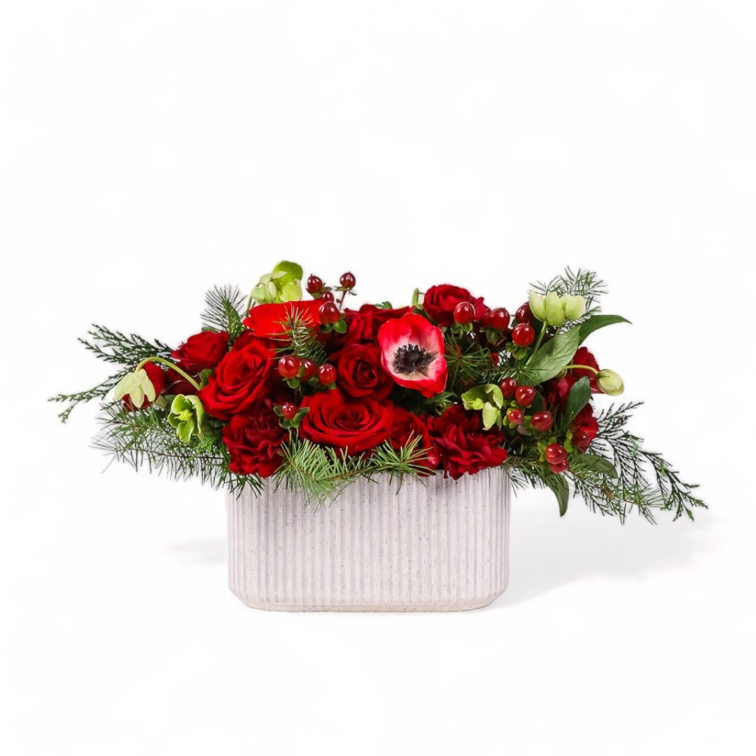 Scarlet Spice Floral Centerpiece - Green Fresh Florals + Plants