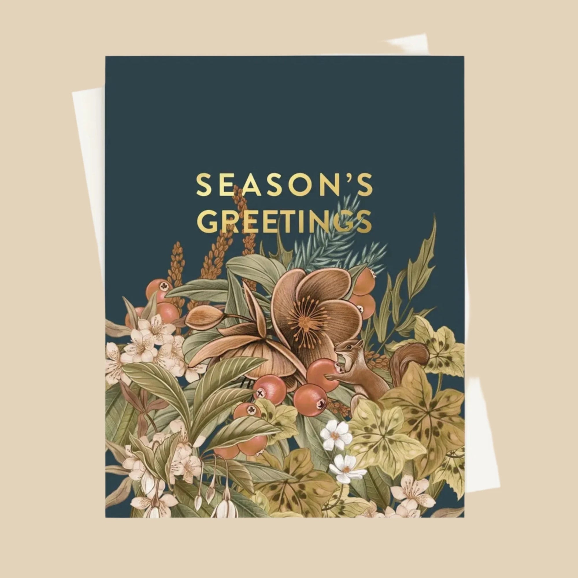 Season's Greetings Holiday Card - Green Fresh Florals + Plants