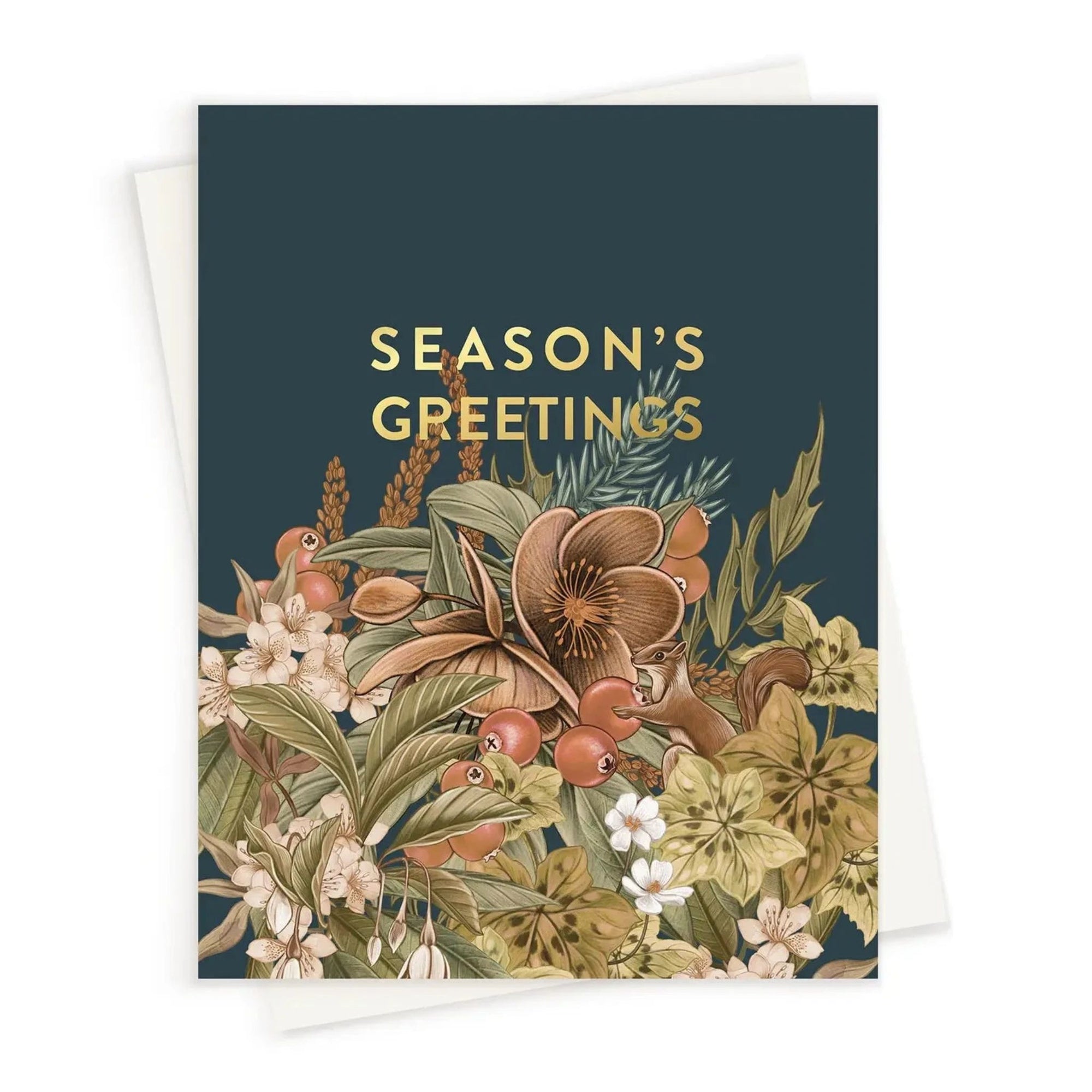 Season's Greetings Holiday Card - Green Fresh Florals + Plants