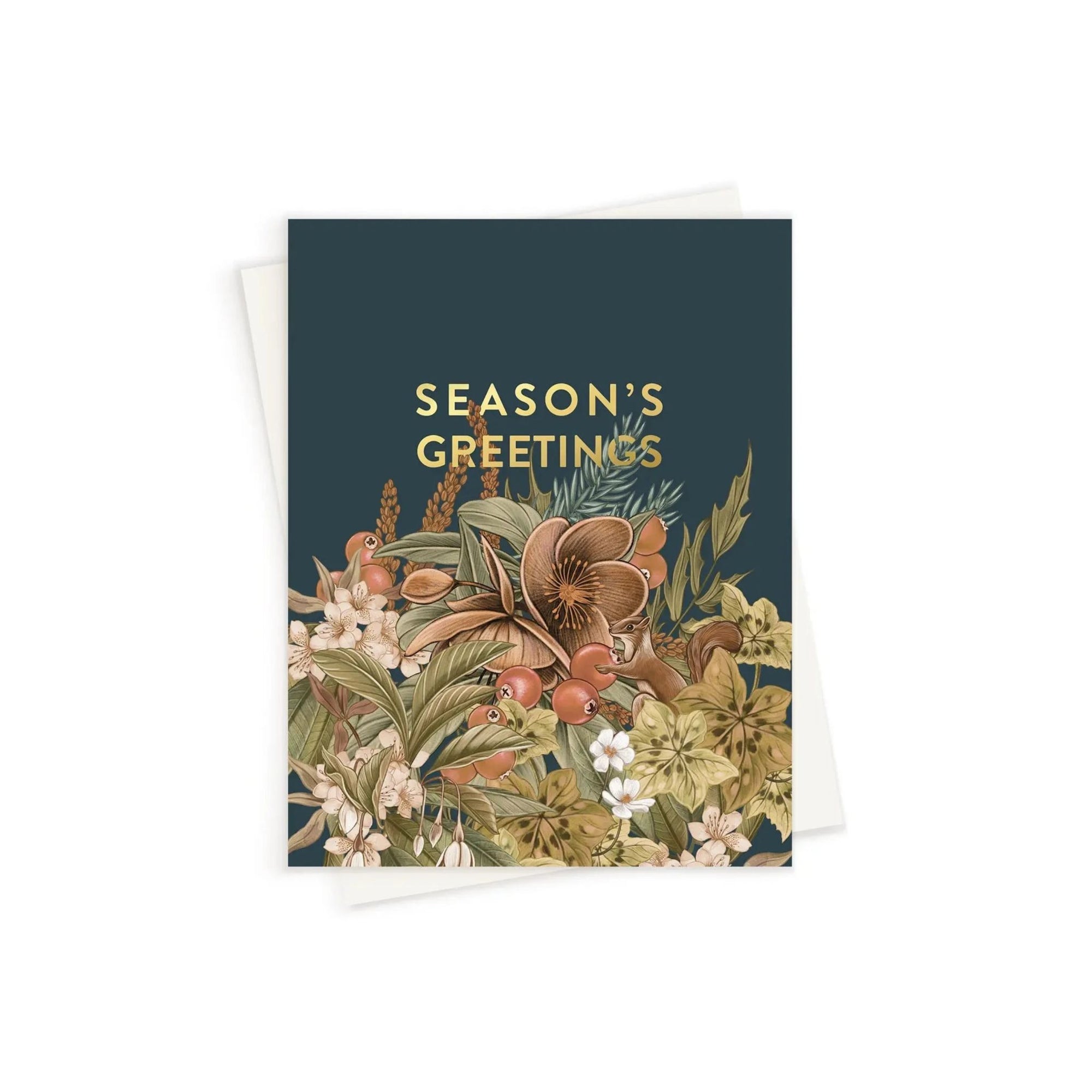 Season's Greetings Holiday Card - Green Fresh Florals + Plants