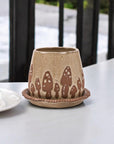 Wild Mushroom Pot + Saucer - Green Fresh Florals + Plants