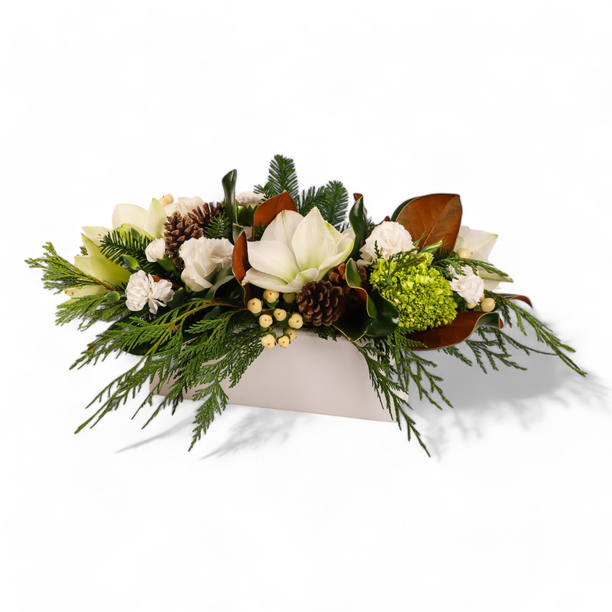 Winter Solstice Centerpiece - Green Fresh Florals + Plants