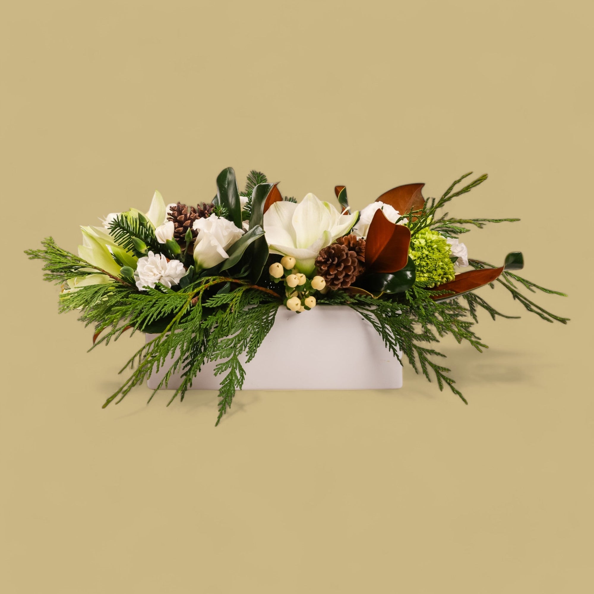 Winter Solstice Centerpiece - Green Fresh Florals + Plants