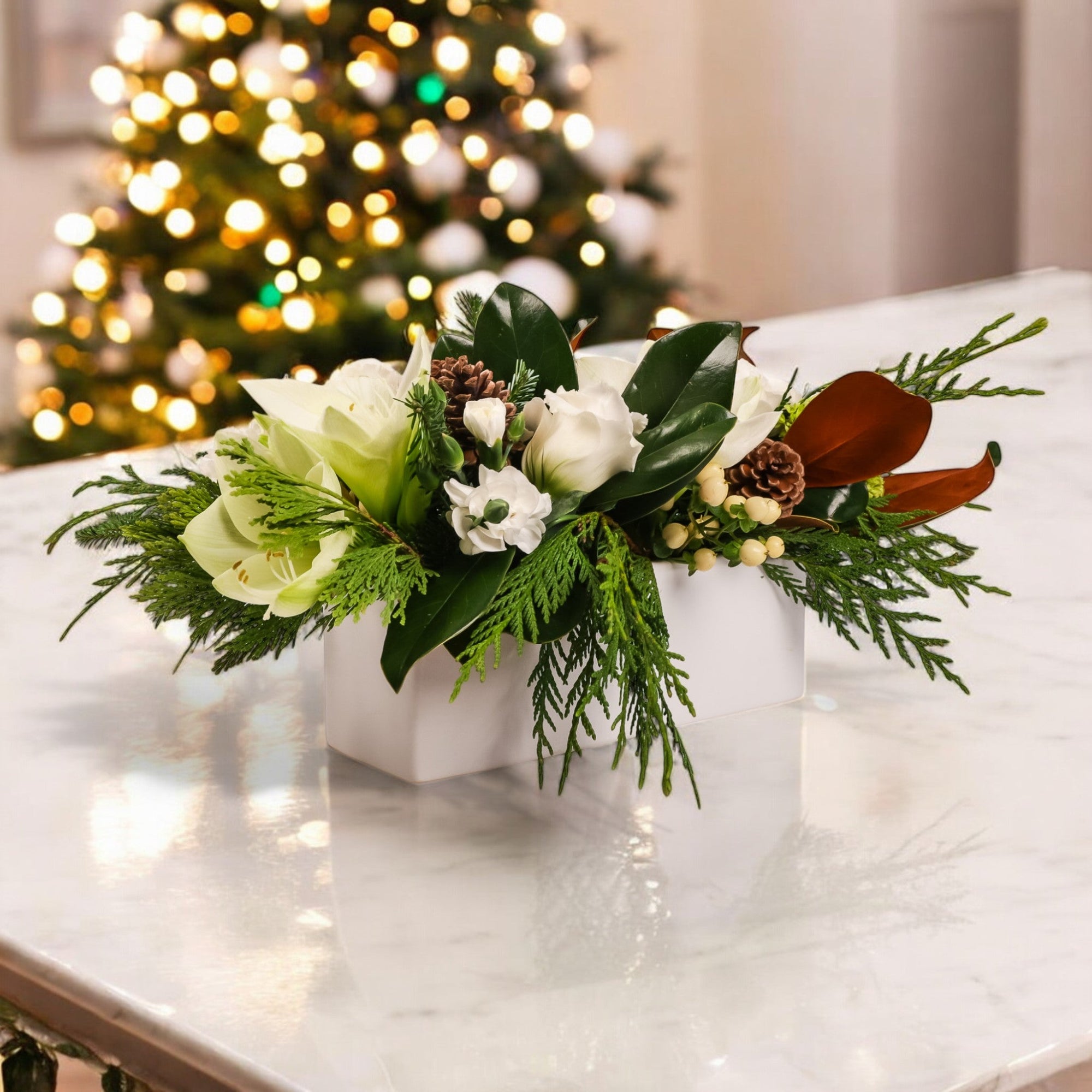 Winter Solstice Centerpiece - Green Fresh Florals + Plants