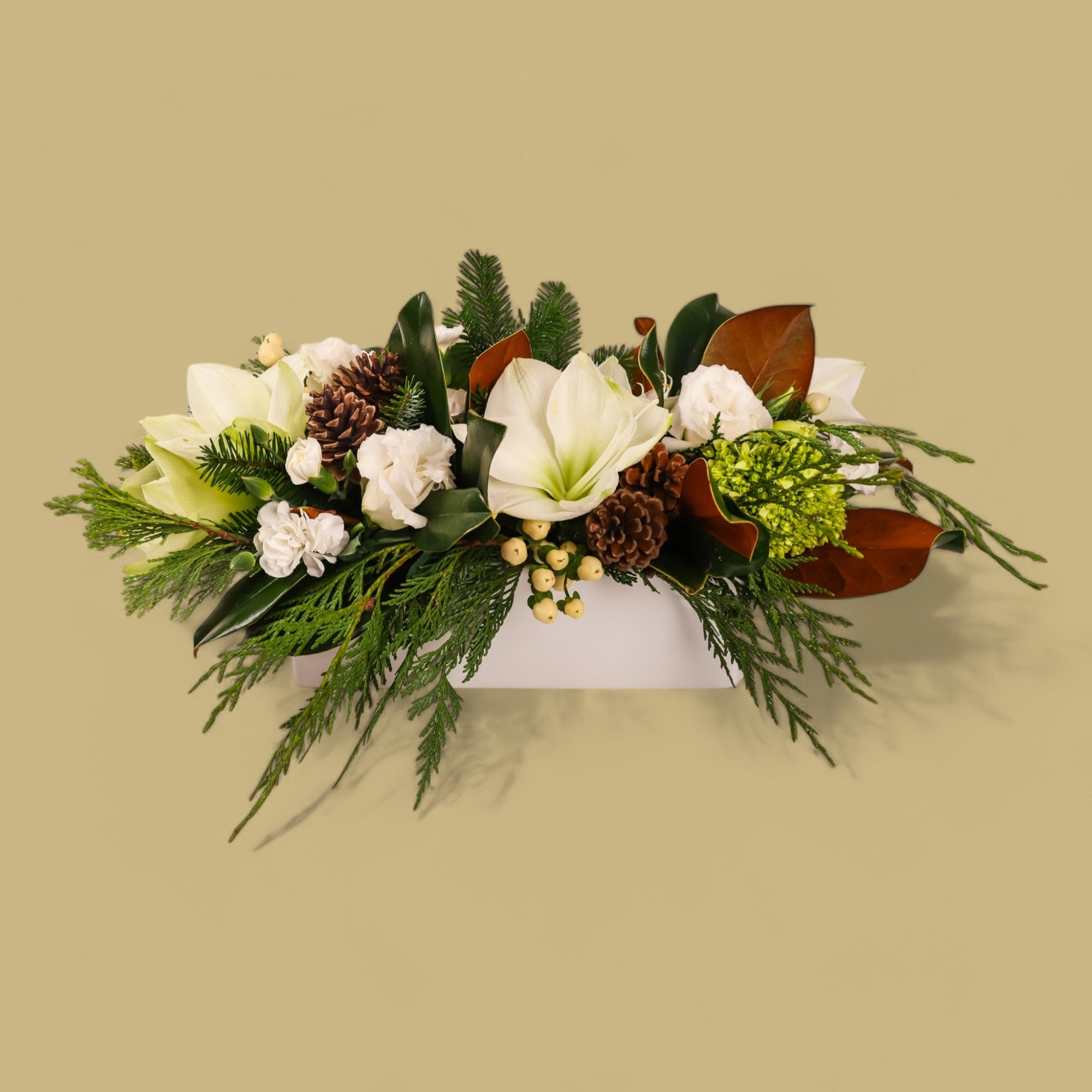 Winter Solstice Centerpiece - Green Fresh Florals + Plants