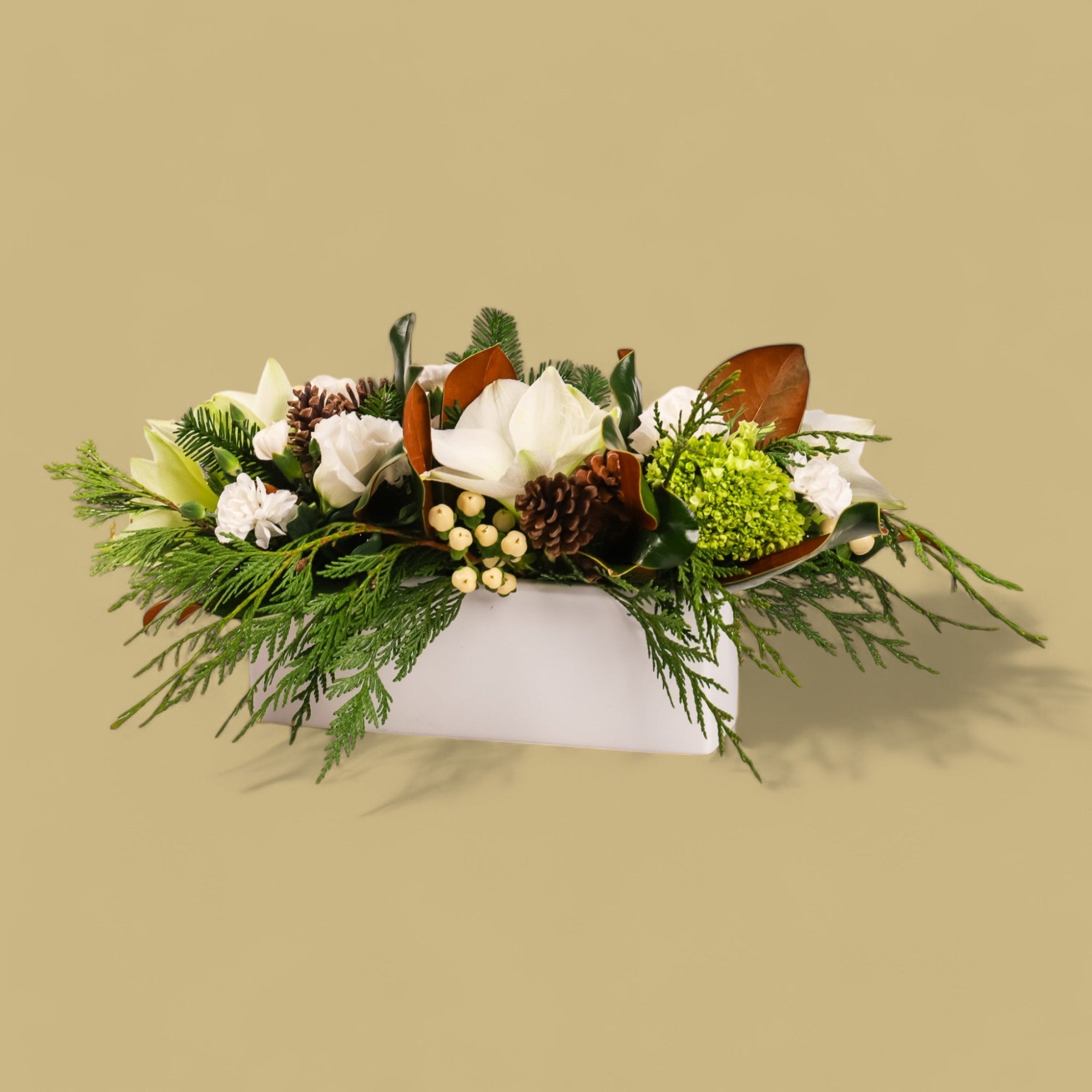 Winter Solstice Centerpiece - Green Fresh Florals + Plants