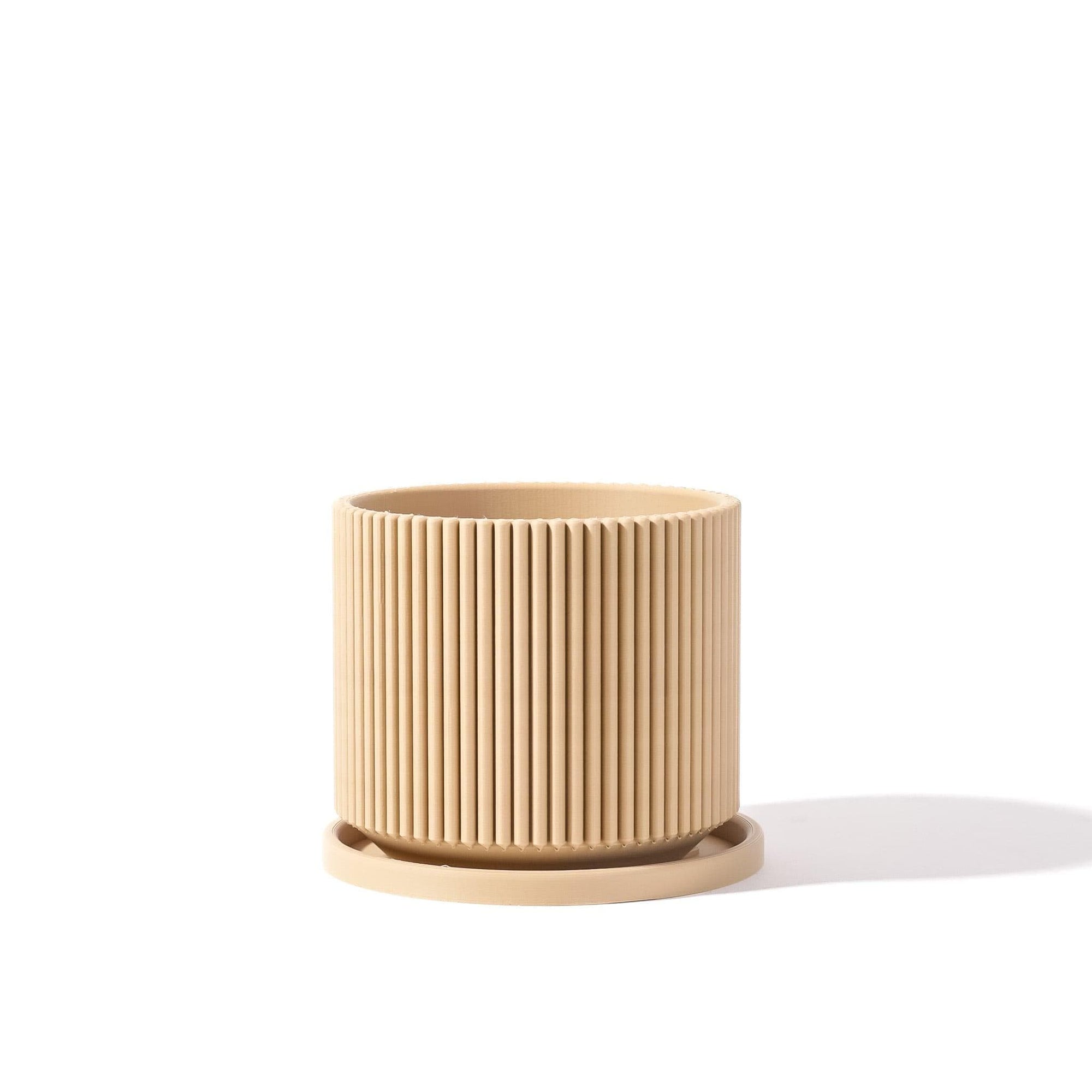 3D Printed Beige Ribbed Planter - Green Fresh Florals + Plants
