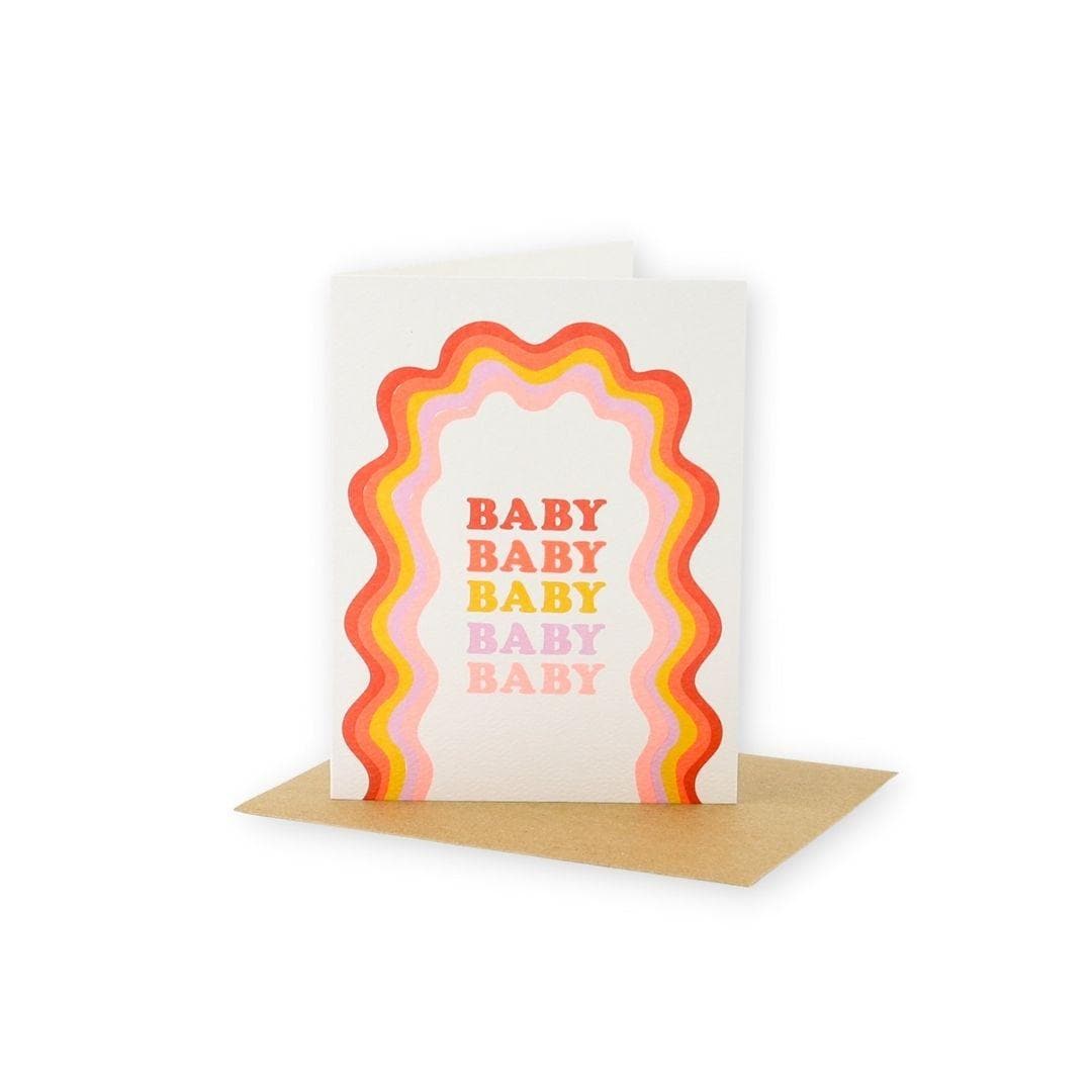 Baby, Baby Rainbow Squiggle Card - Green Fresh Florals + Plants