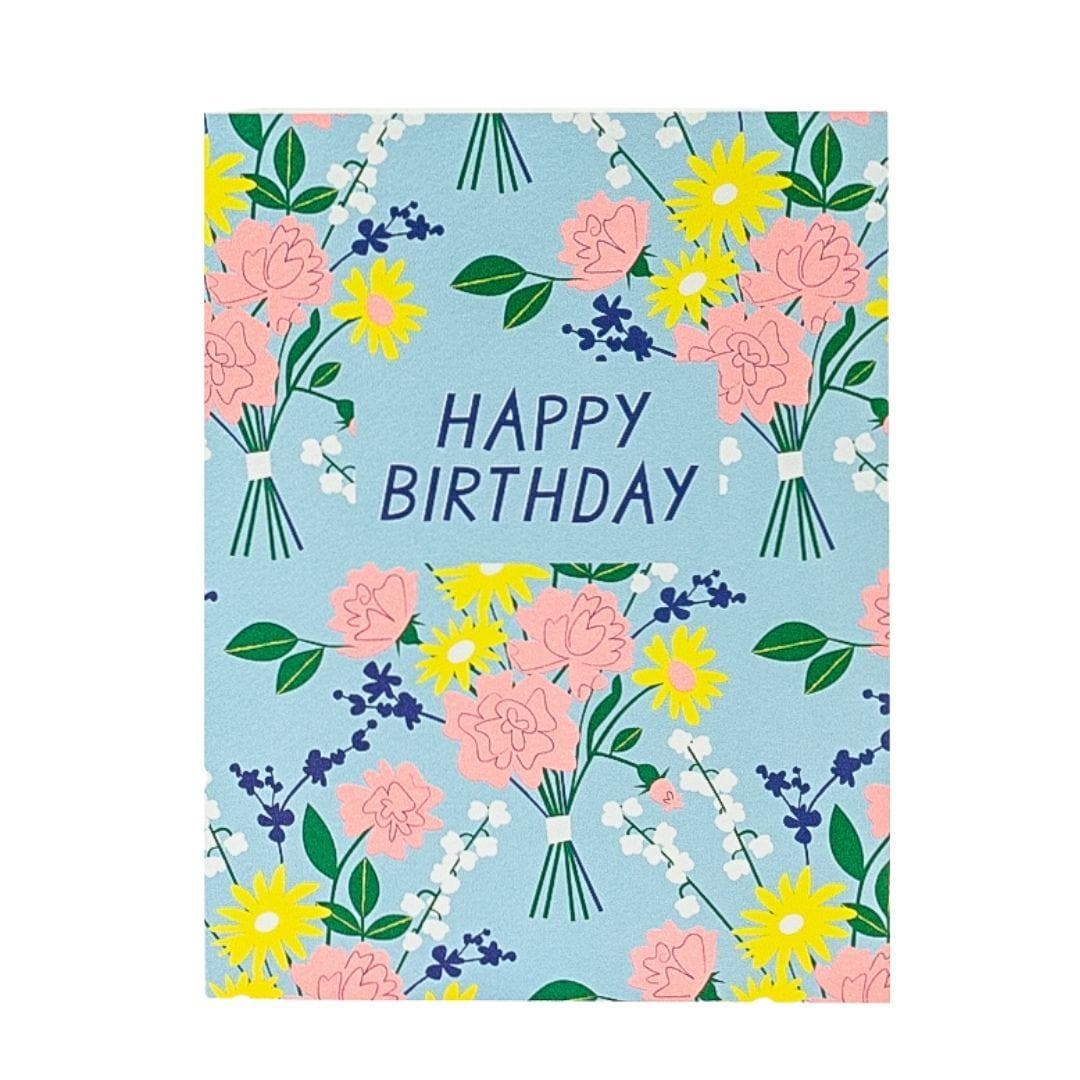 Blue &amp; Yellow Floral Birthday Card - Green Fresh Florals + Plants
