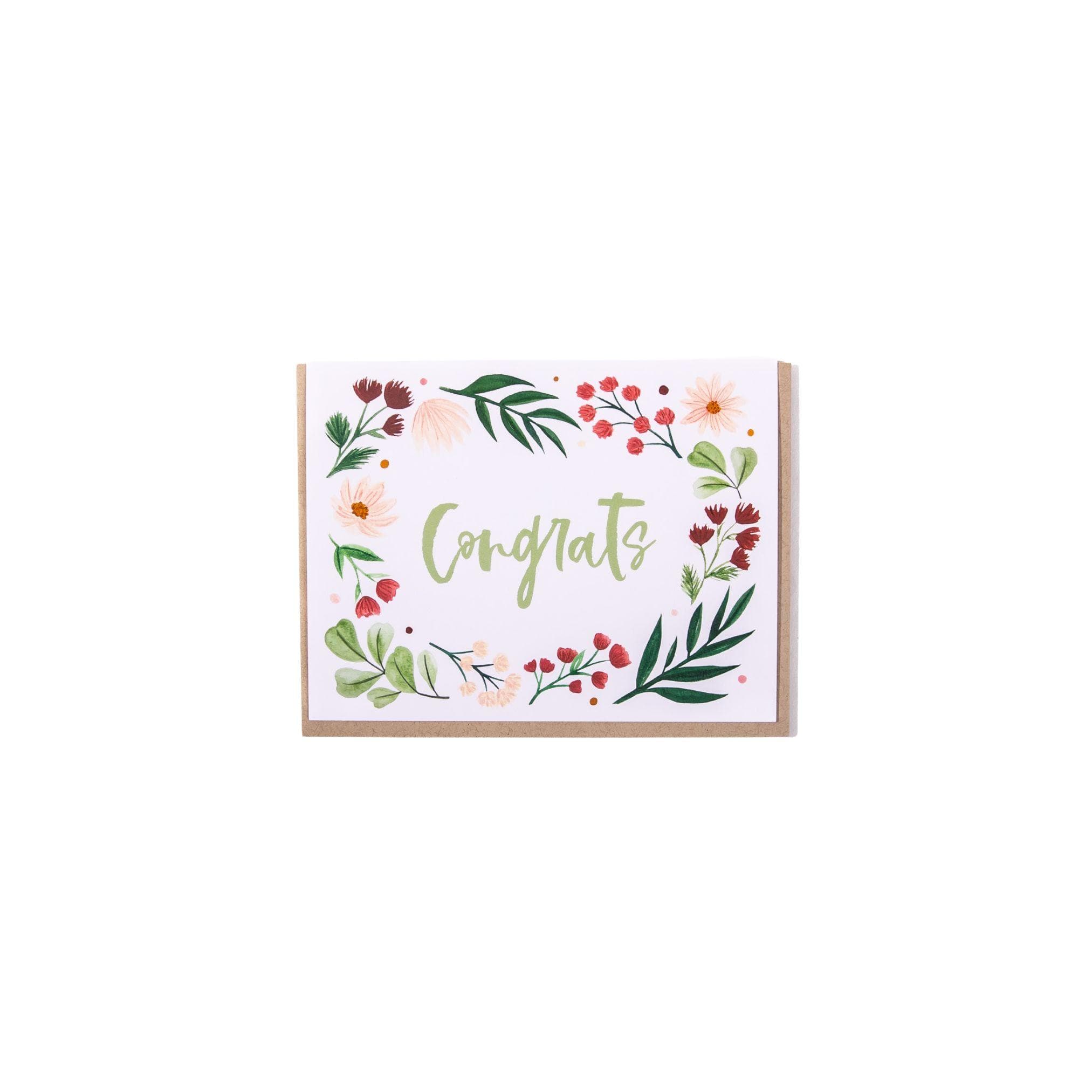 Congrats Floral Wreath Greeting Card - Green Fresh Florals + Plants