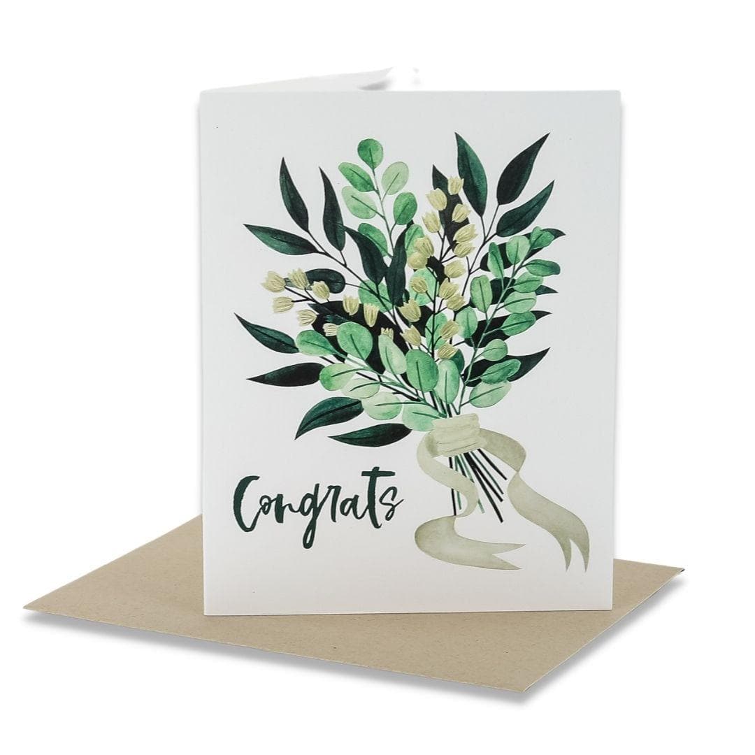 Congrats Wedding Bouquet Card - Green Fresh Florals + Plants