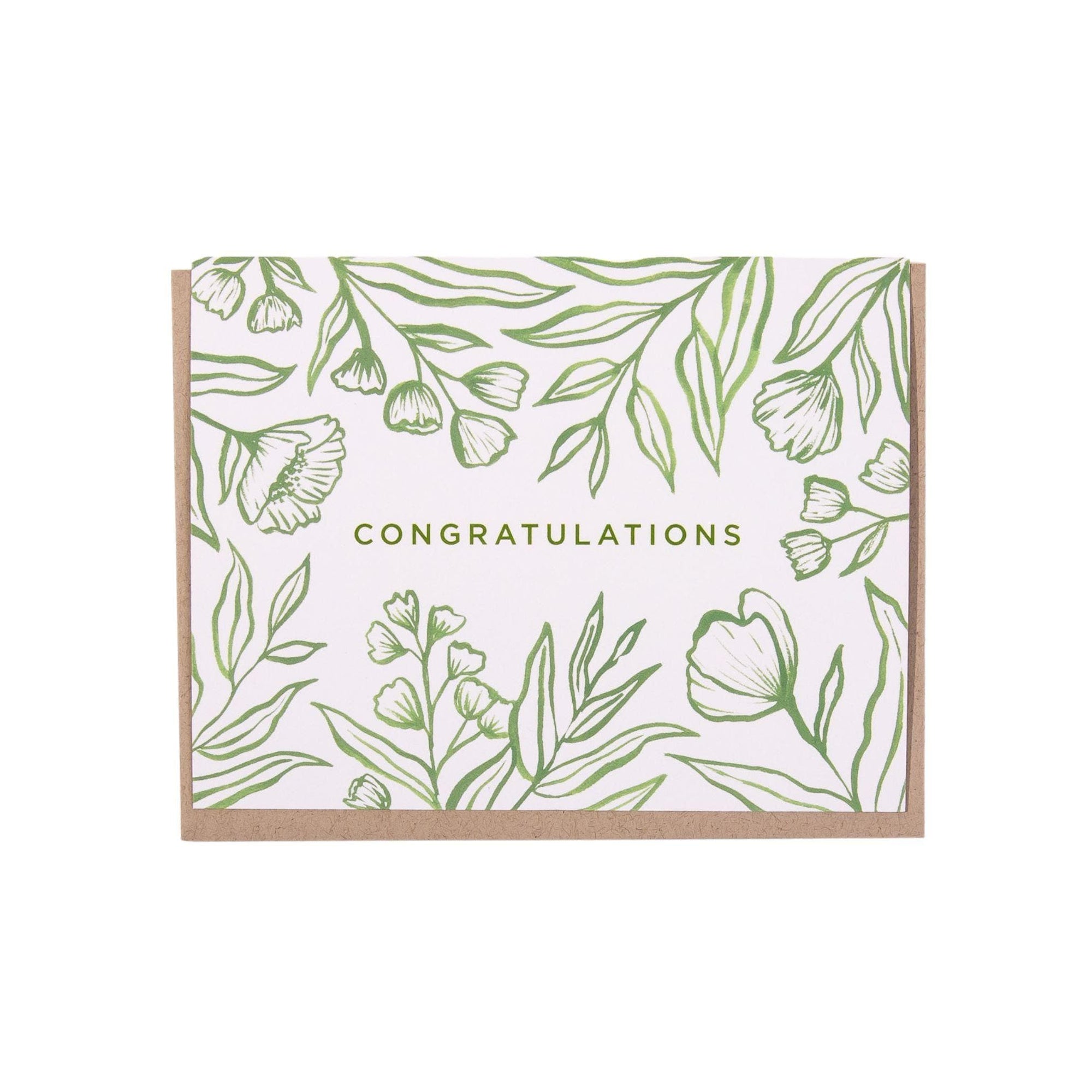Congratulations Botanical Greeting Card - Green Fresh Florals + Plants
