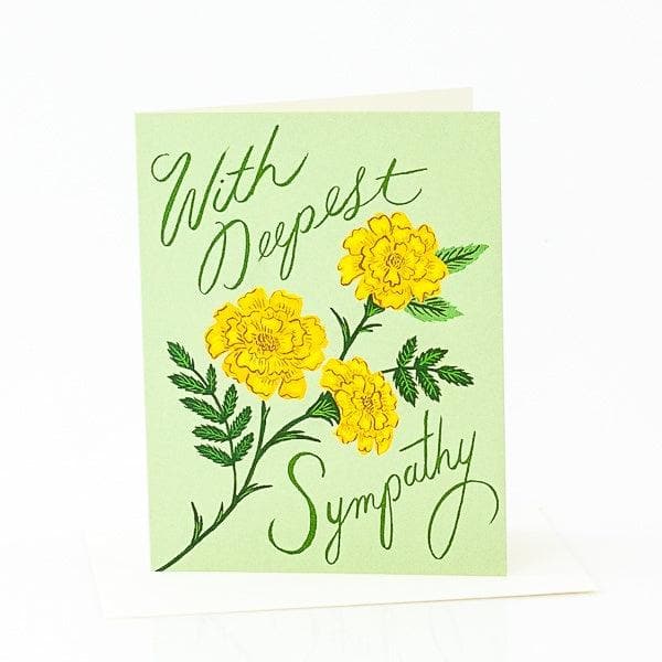 Deepest Sympathy Marigold Card - Green Fresh Florals + Plants
