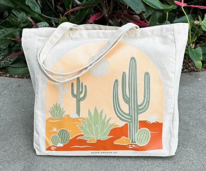 Desert Arch Tote Bag - Green Fresh Florals + Plants
