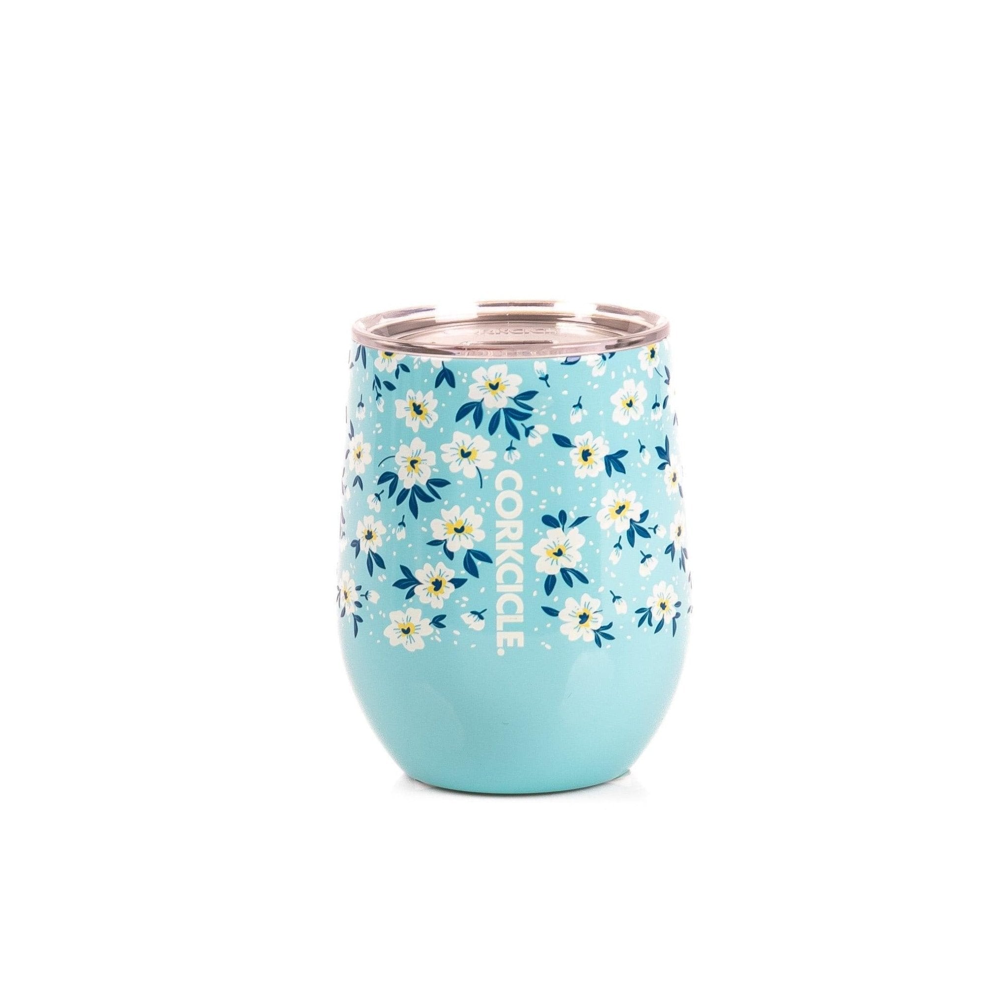 Ditsy Floral Blue Stemless Cup - Green Fresh Florals + Plants