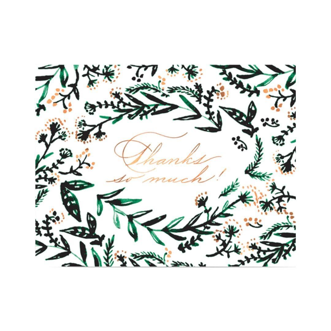 Emerald Wreath Thank You Card - Green Fresh Florals + Plants