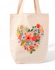 Floral Heart Canvas Tote Bag - Green Fresh Florals + Plants