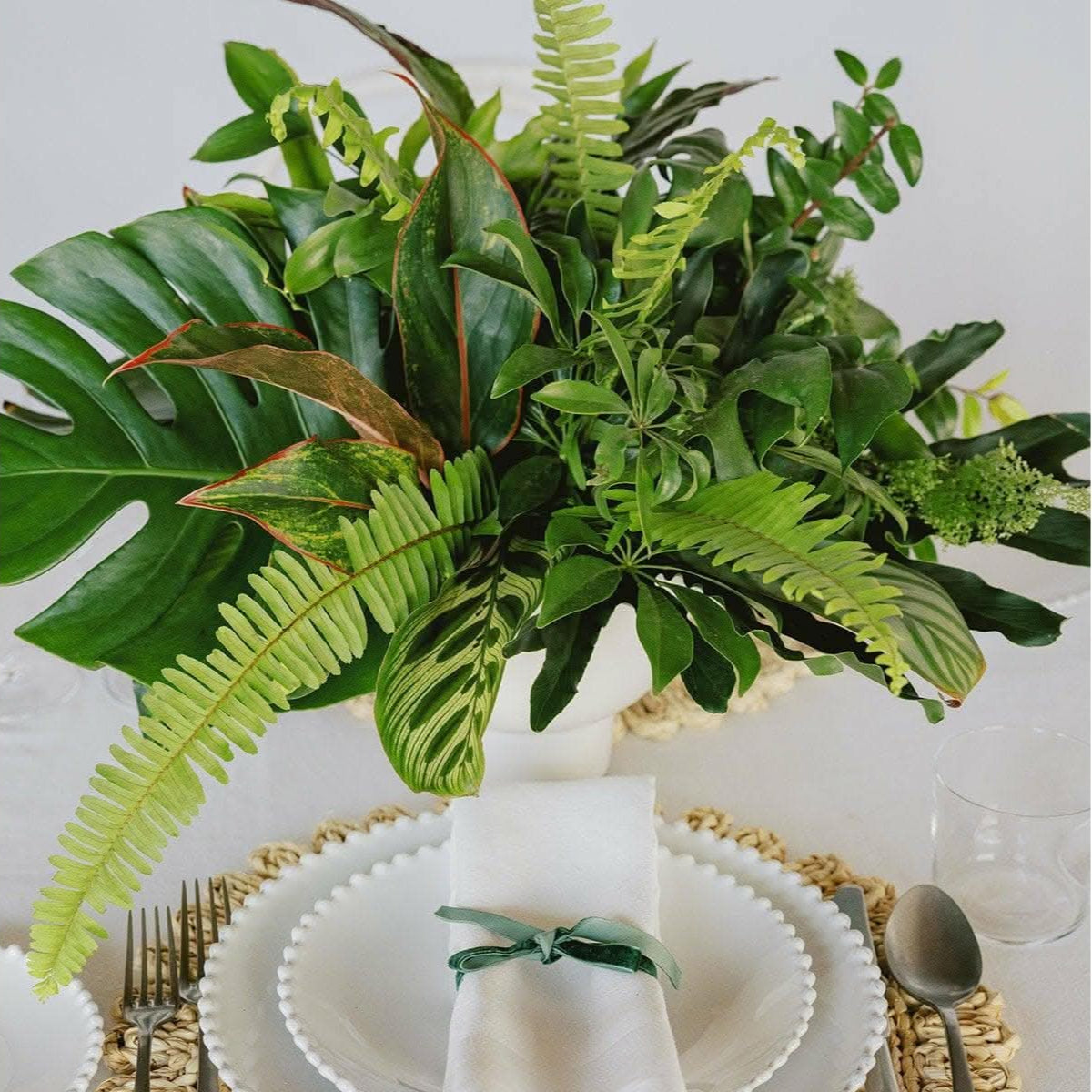 Green Monochrome A la Carte Centerpiece - Green Fresh Florals + Plants