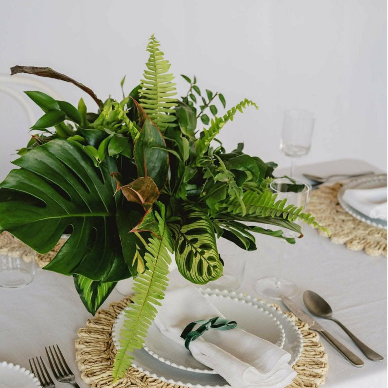 Green Monochrome A la Carte Centerpiece - Green Fresh Florals + Plants