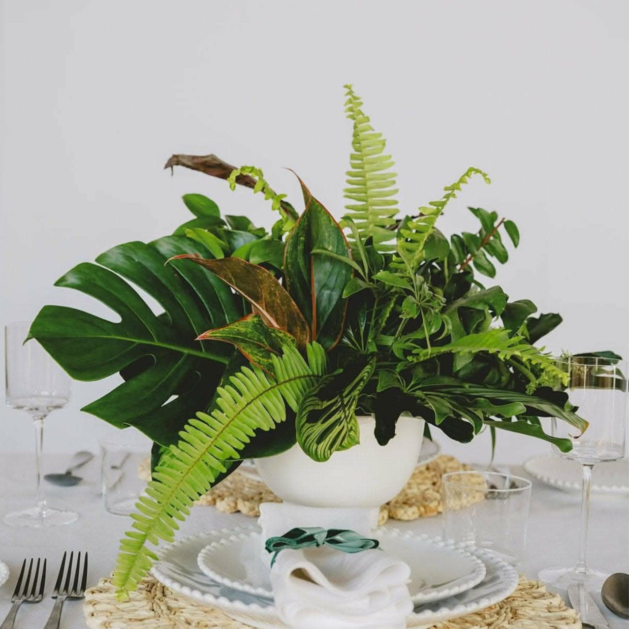 Green Monochrome A la Carte Centerpiece - Green Fresh Florals + Plants