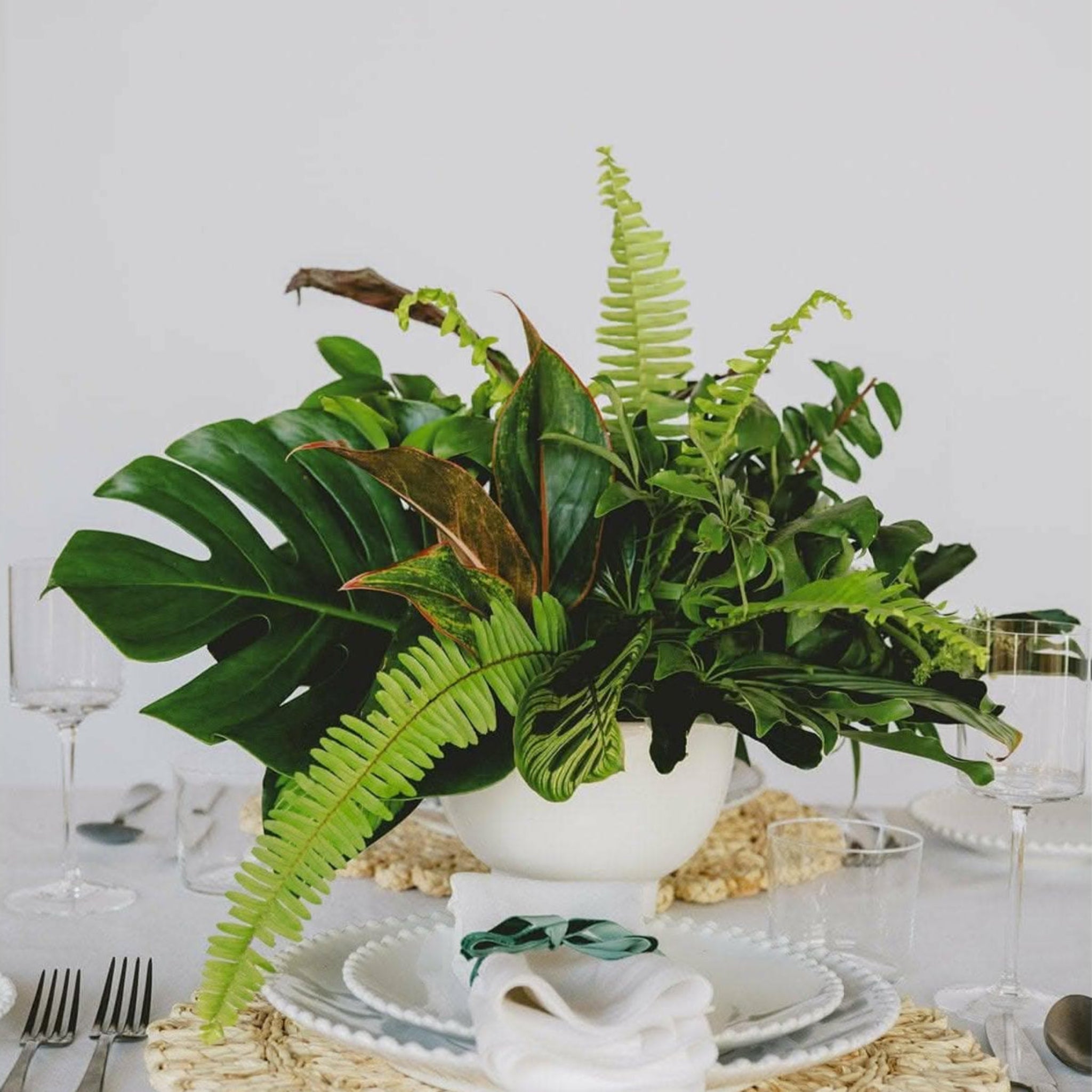 Green Monochrome A la Carte Centerpiece - Green Fresh Florals + Plants
