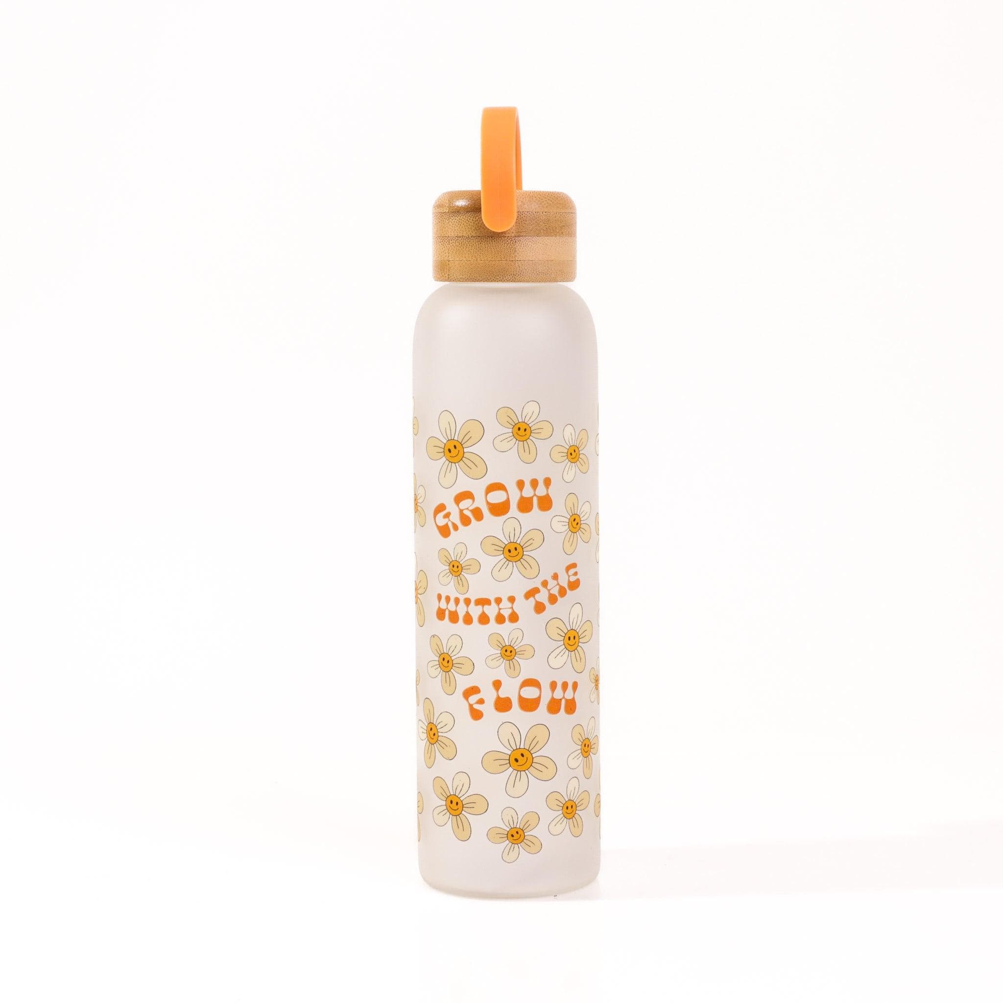 Grow with the Flow Glass Water Bottle - Green Fresh Florals + Plants