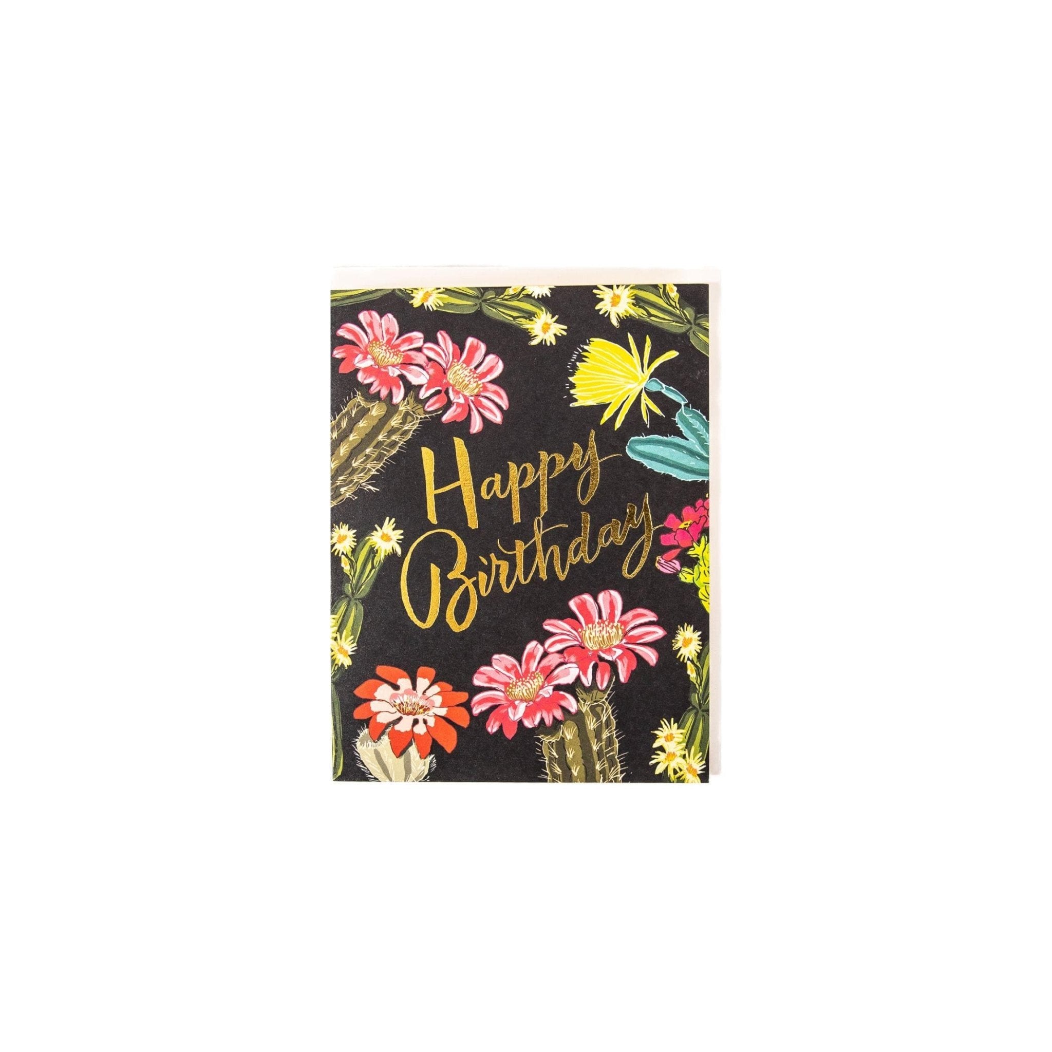 Happy Birthday Cactus Blooms Card - Green Fresh Florals + Plants