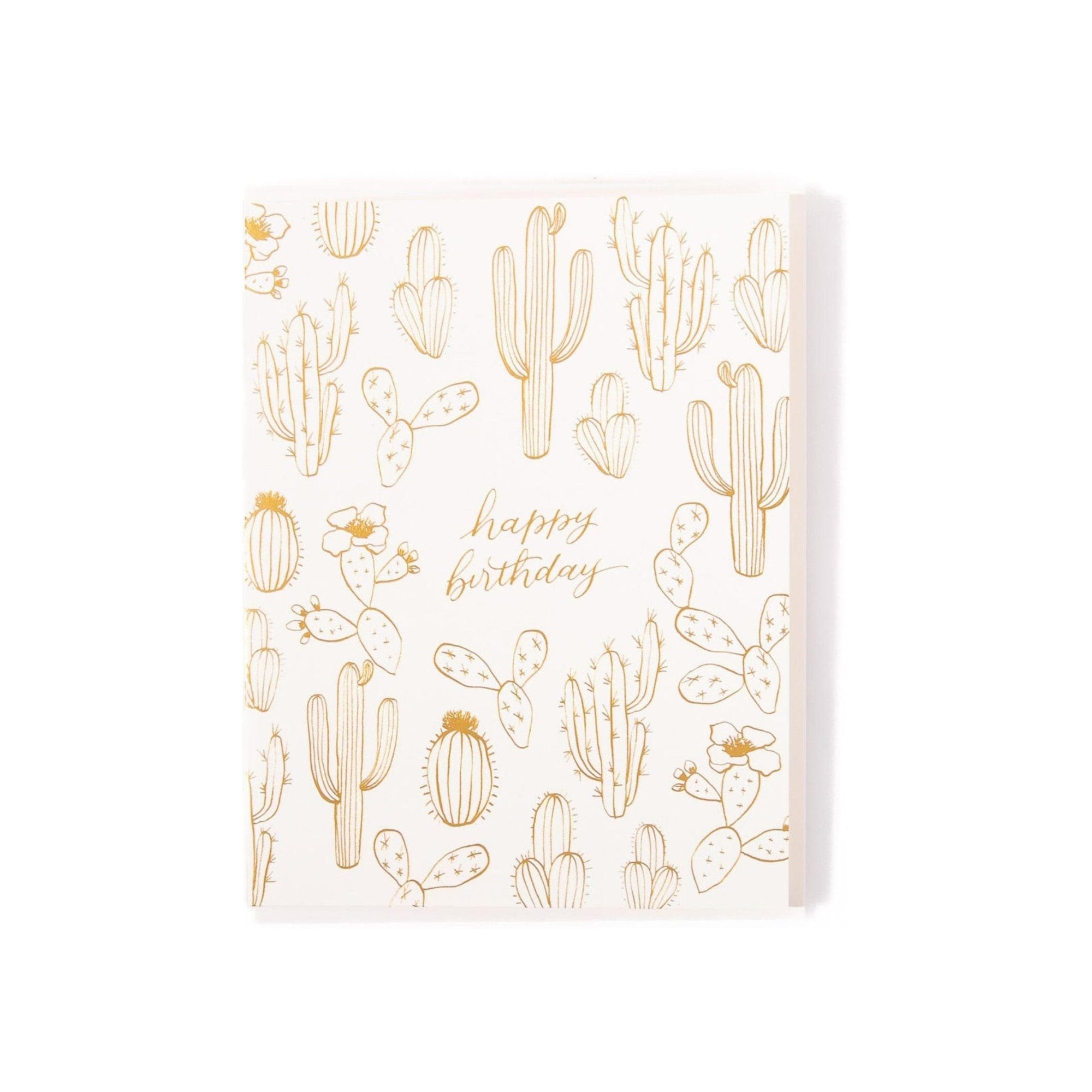 Happy Birthday Gilded Cactus Card - Green Fresh Florals + Plants