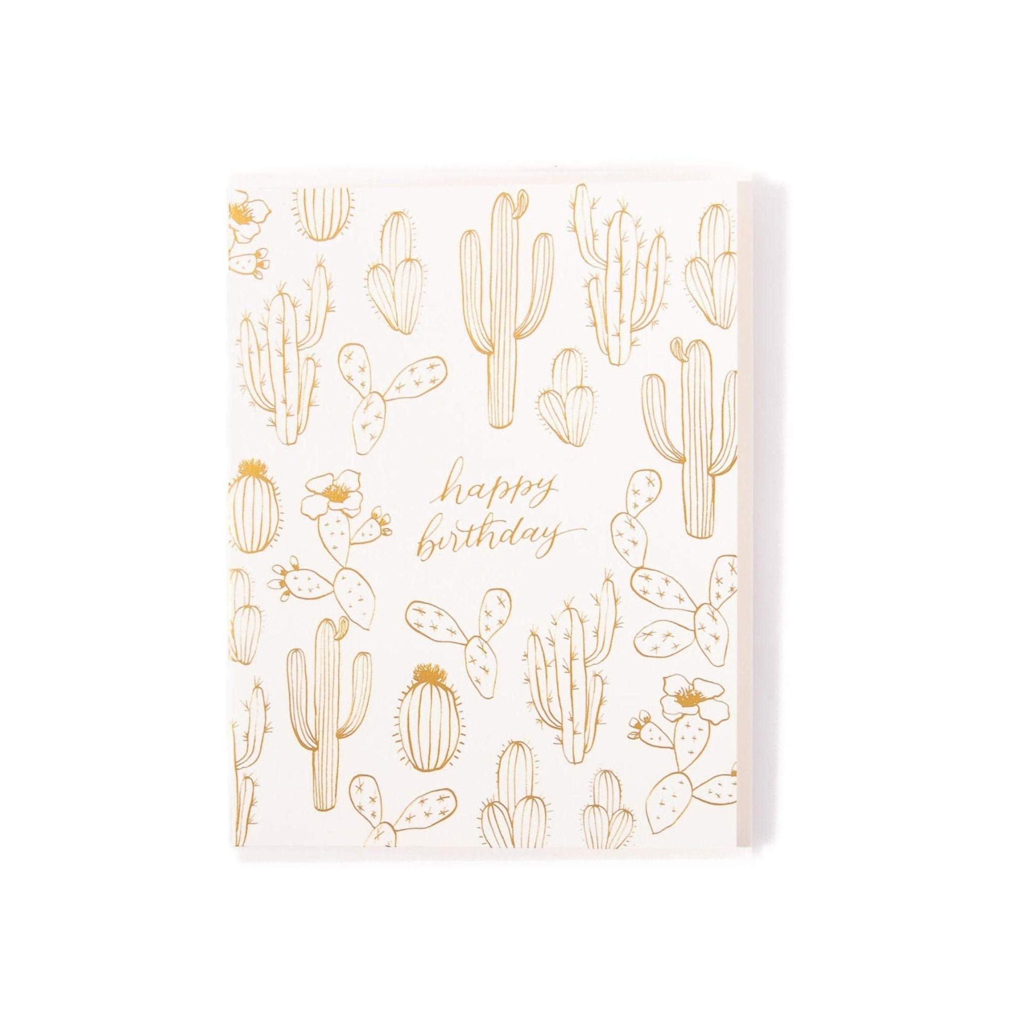 Happy Birthday Gilded Cactus Card - Green Fresh Florals + Plants