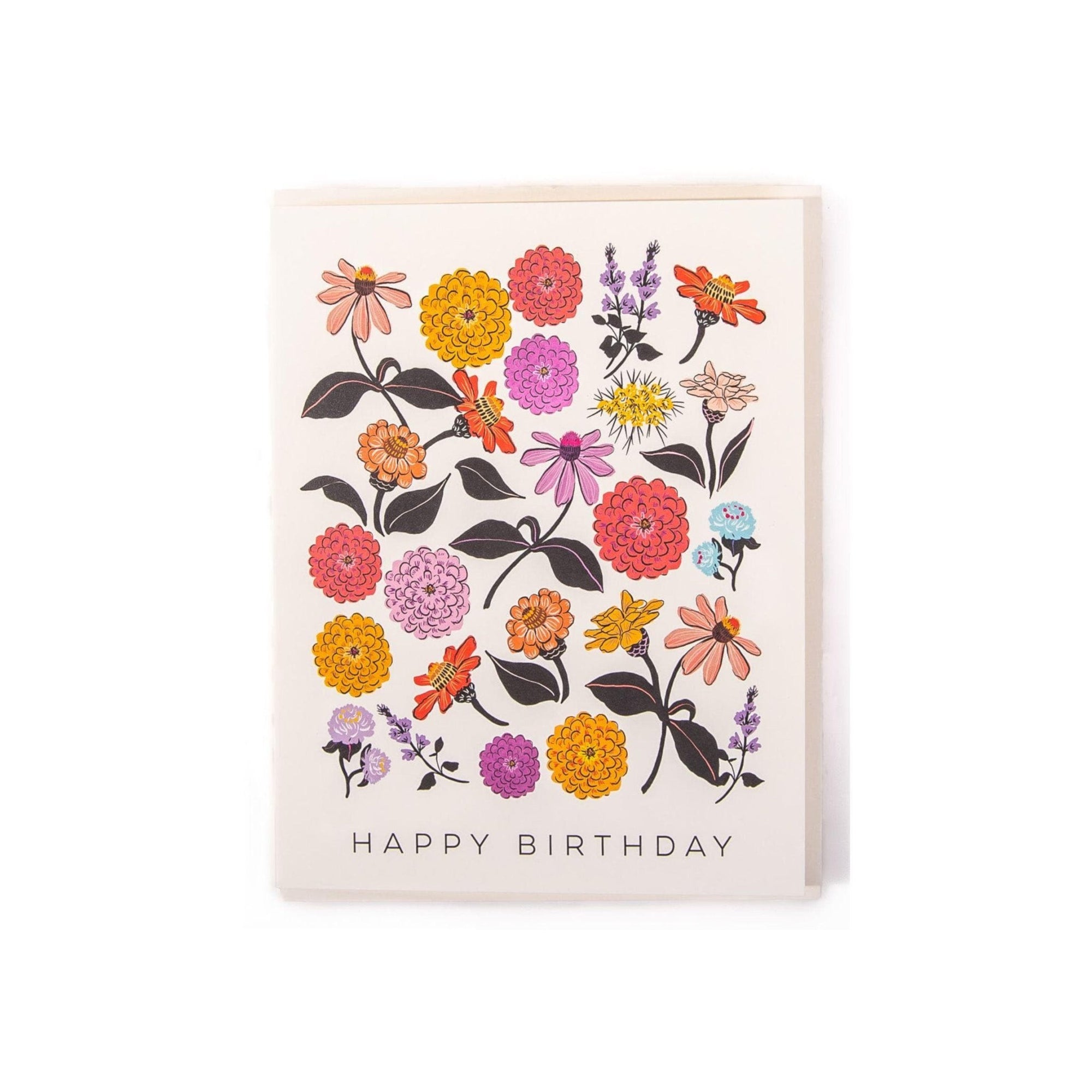 Happy Birthday Zinnias Card - Green Fresh Florals + Plants